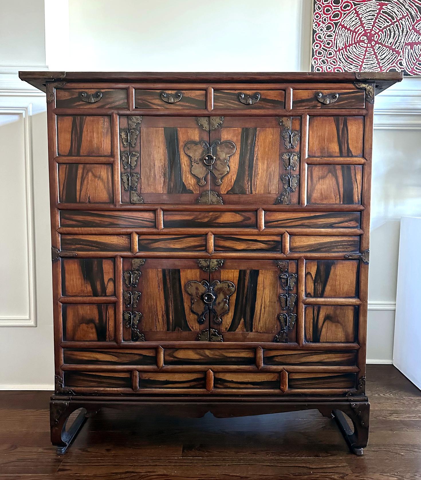 Other Antique Korean Two-Level Storage Chest Ich’ung Jang with Persimmon Panels For Sale