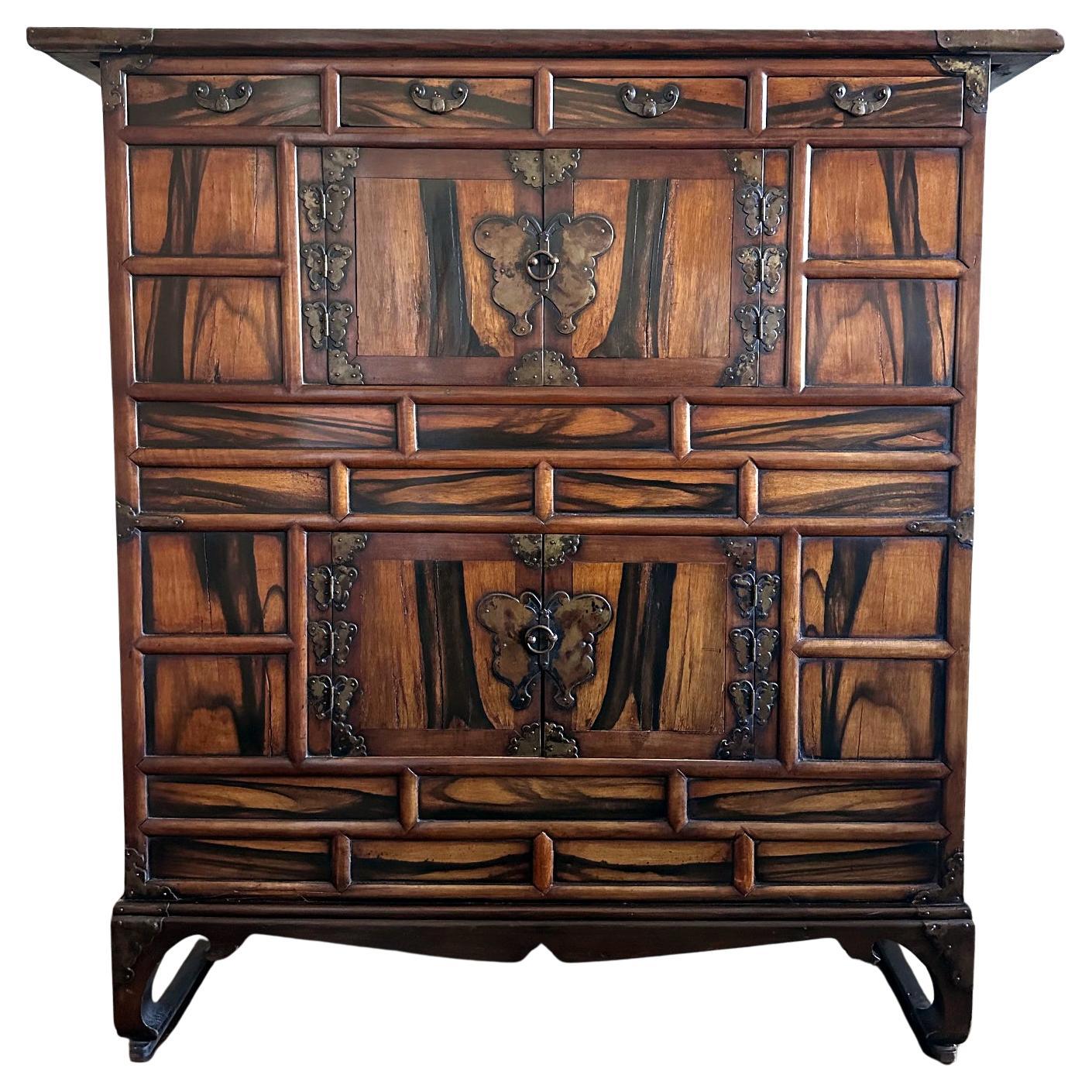 Antique Korean Two-Level Storage Chest Ich’ung Jang with Persimmon Panels For Sale