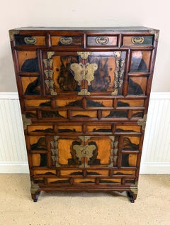 Antique Korean Two-Level Storage Chest Ich’ung Nong with Persimmon Panels