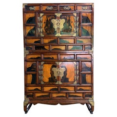 Antique Korean Two-Level Storage Chest Ich’ung Nong with Persimmon Panels