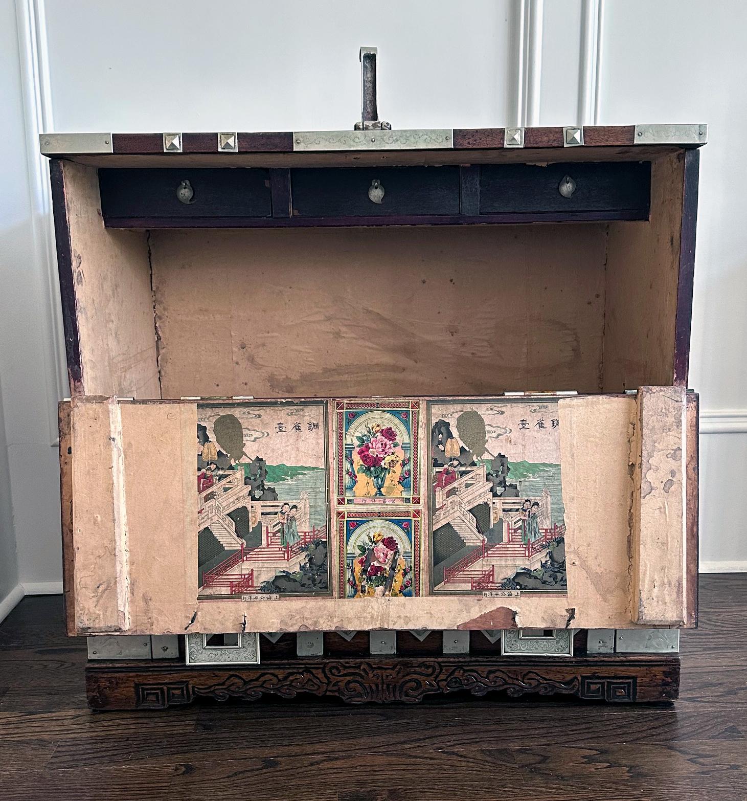 Metal Antique Korean Wedding Bandaji Chest Pyongyang Joseon Dynasty For Sale