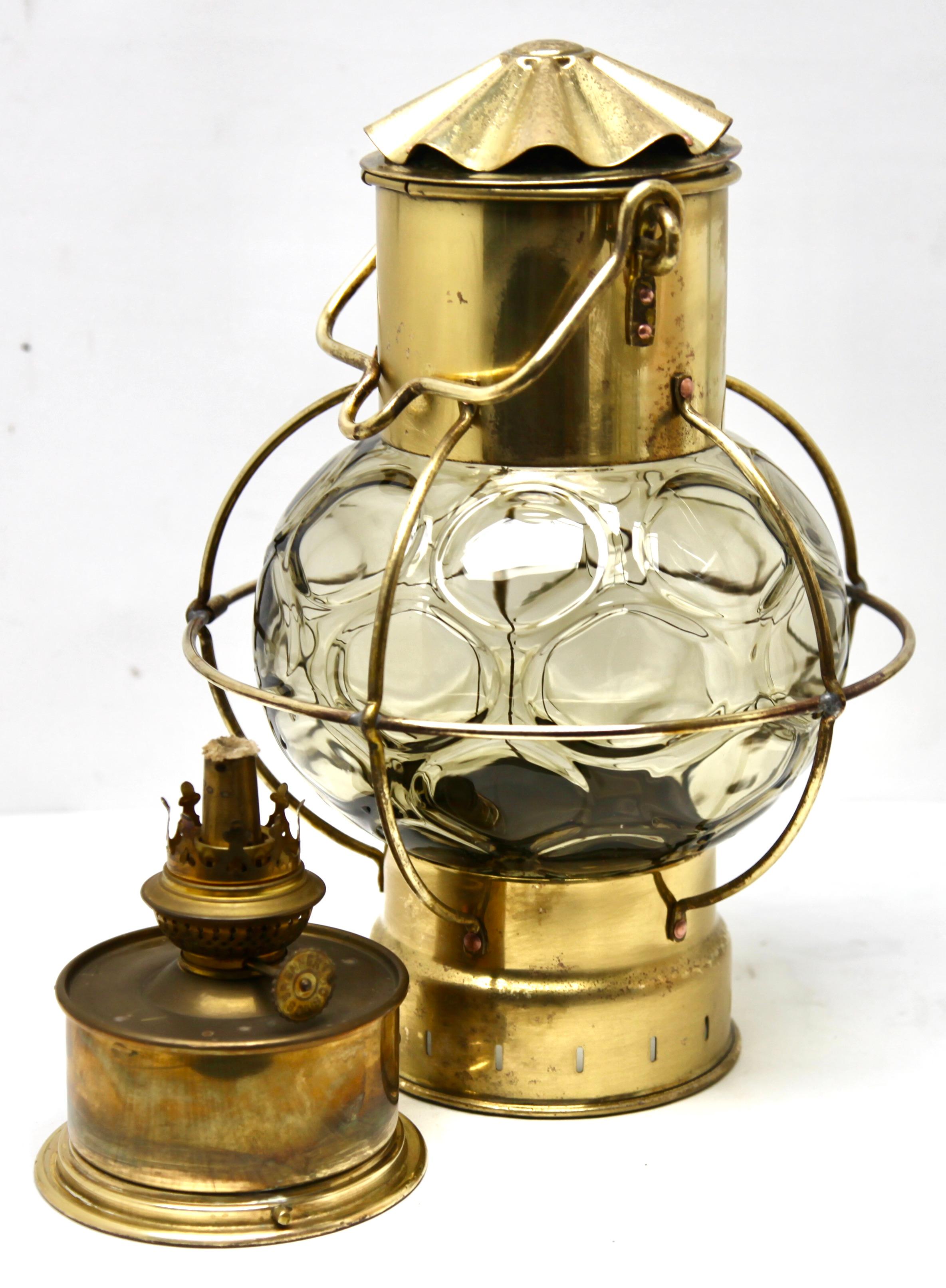 Brass Antique Kosmos Brenner Oil Ships Lamp Converted to Electric, 1900s