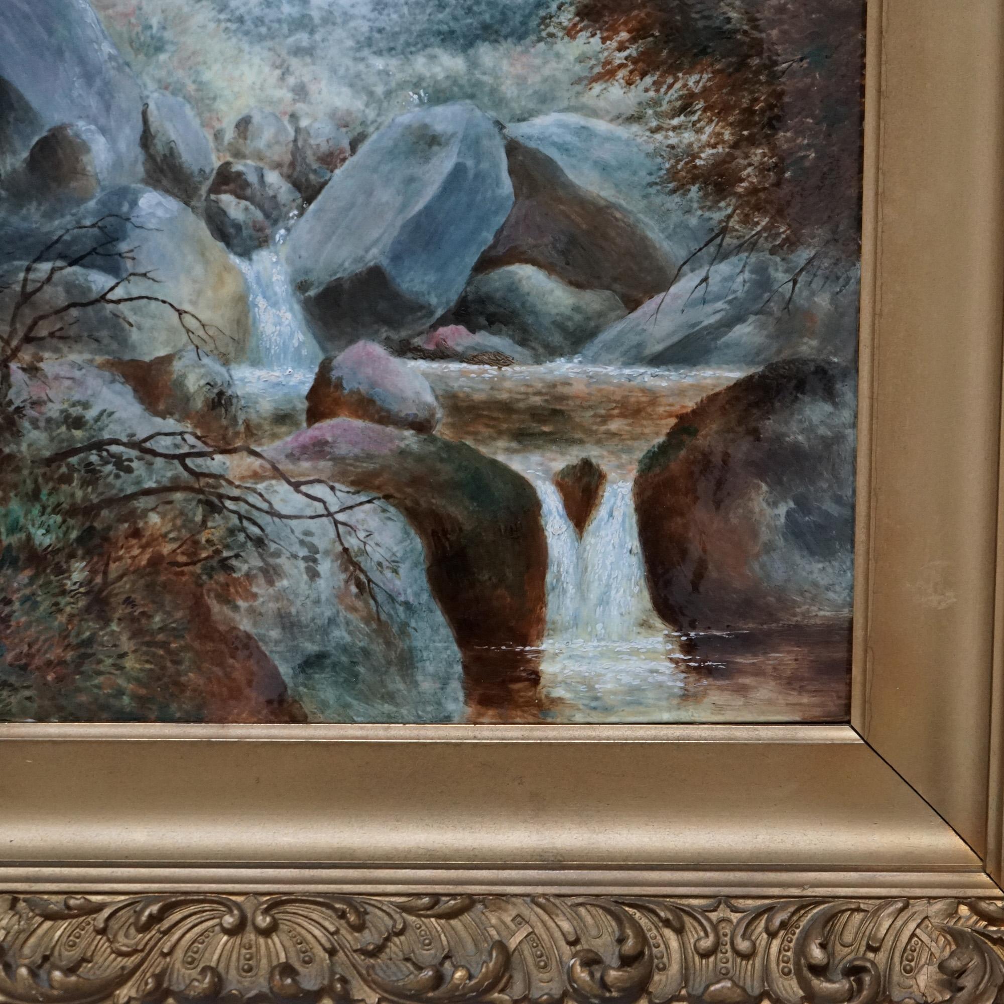 Antike KPM Berlin Continental Porzellanplakette, KPM Berlin, Landschaft mit Wasserfall, um 1880 (Handbemalt) im Angebot