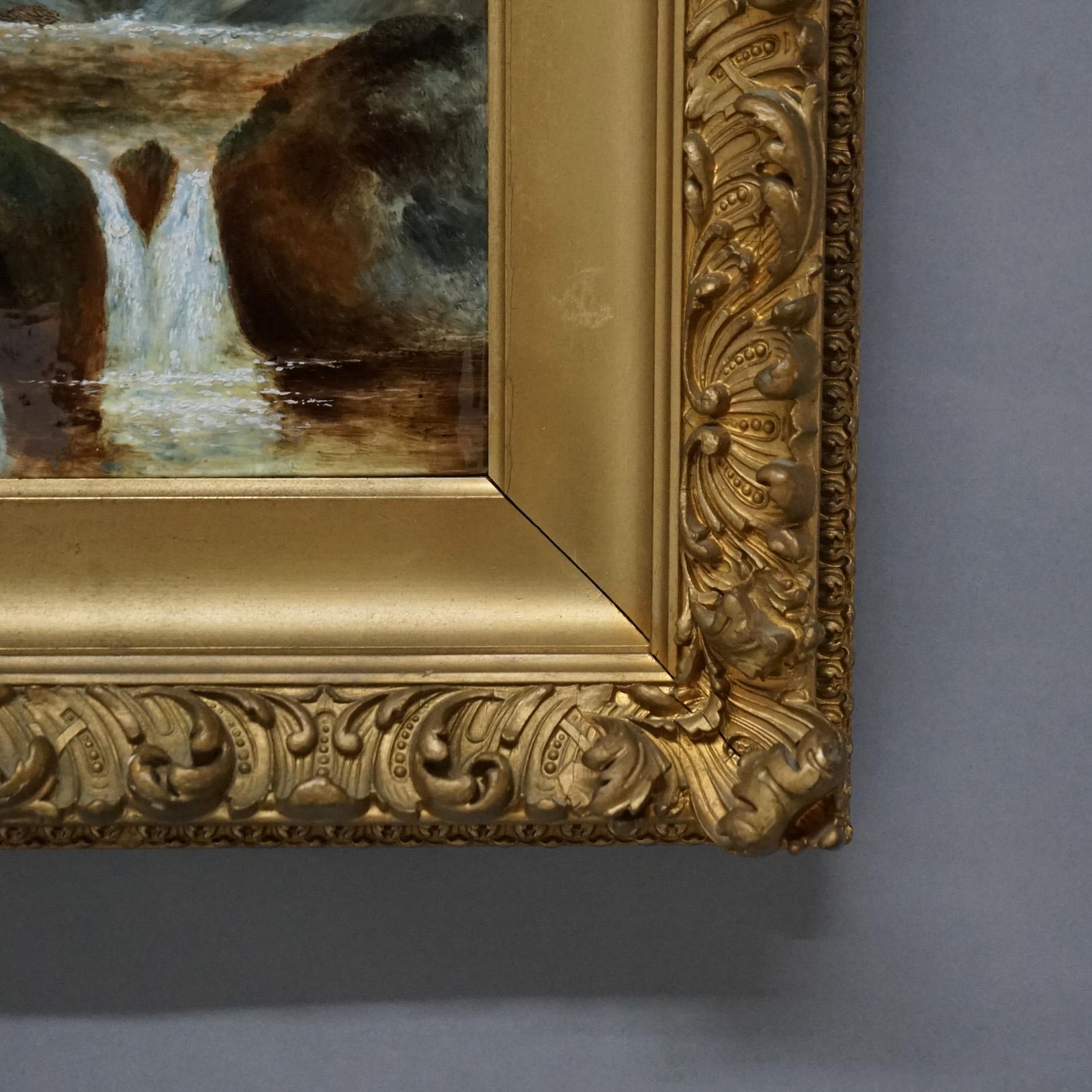 Antike KPM Berlin Continental Porzellanplakette, KPM Berlin, Landschaft mit Wasserfall, um 1880 im Zustand „Gut“ im Angebot in Big Flats, NY