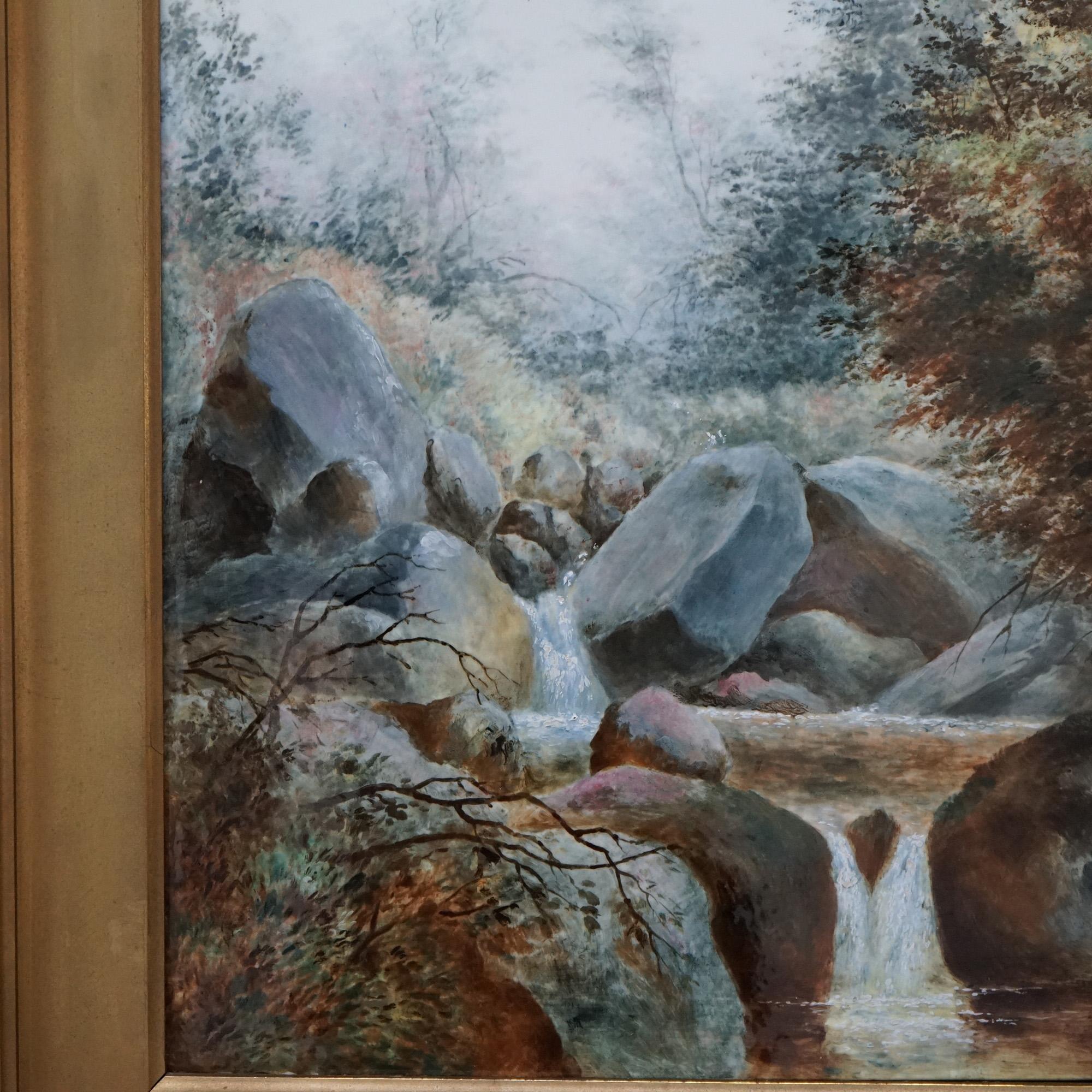 Antike KPM Berlin Continental Porzellanplakette, KPM Berlin, Landschaft mit Wasserfall, um 1880 im Angebot 1