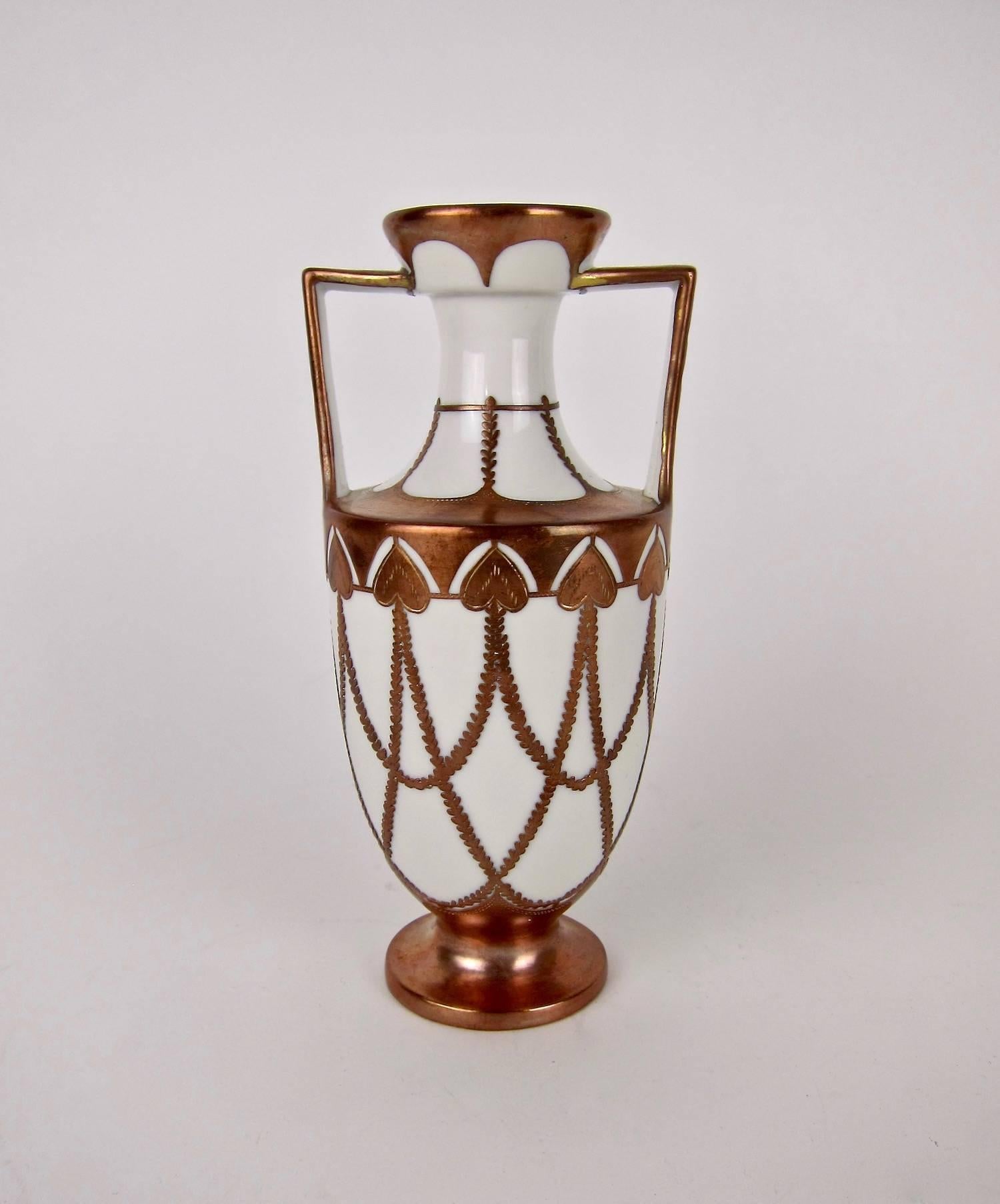 20th Century Antique KPM Berlin Porcelain Vase with Art Nouveau Copper Overlay