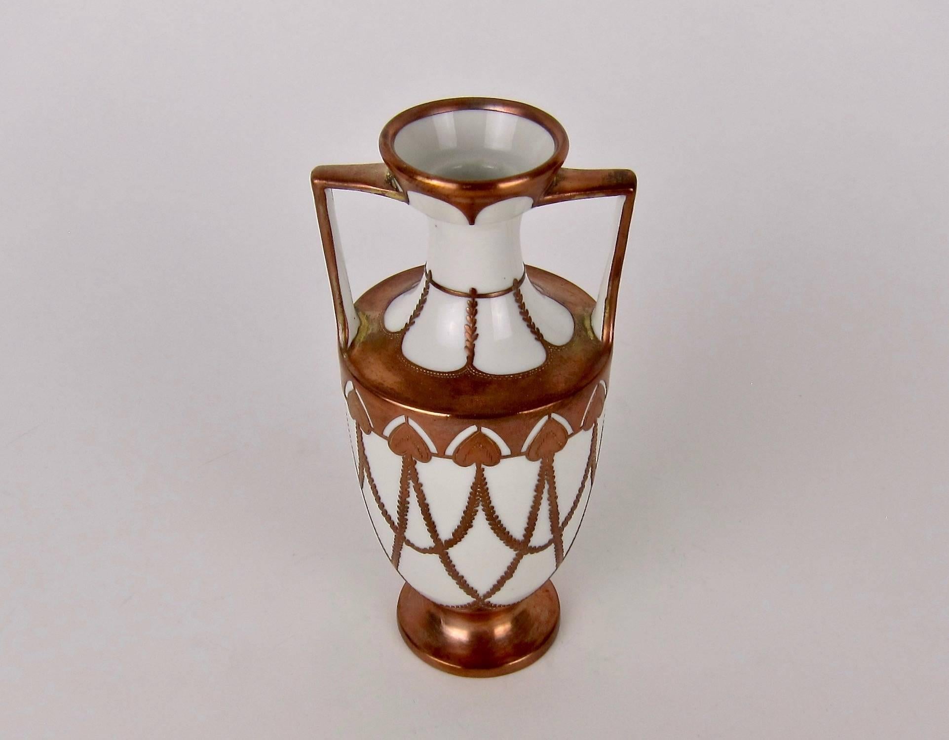 Antique KPM Berlin Porcelain Vase with Art Nouveau Copper Overlay 2