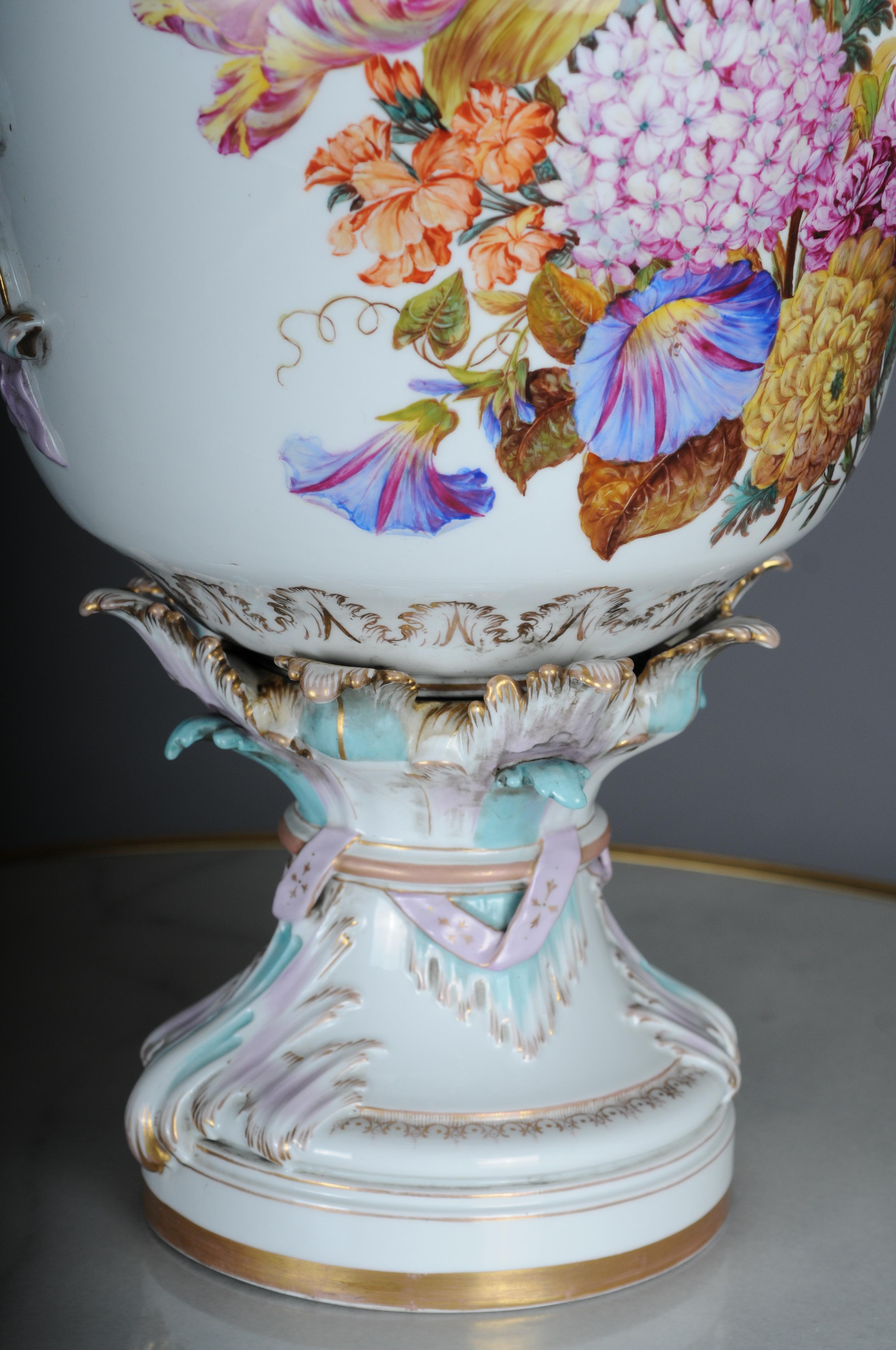 Antique KPM Berlin potpourri vases with Watteau scenes around 1830, 64 cm For Sale 8