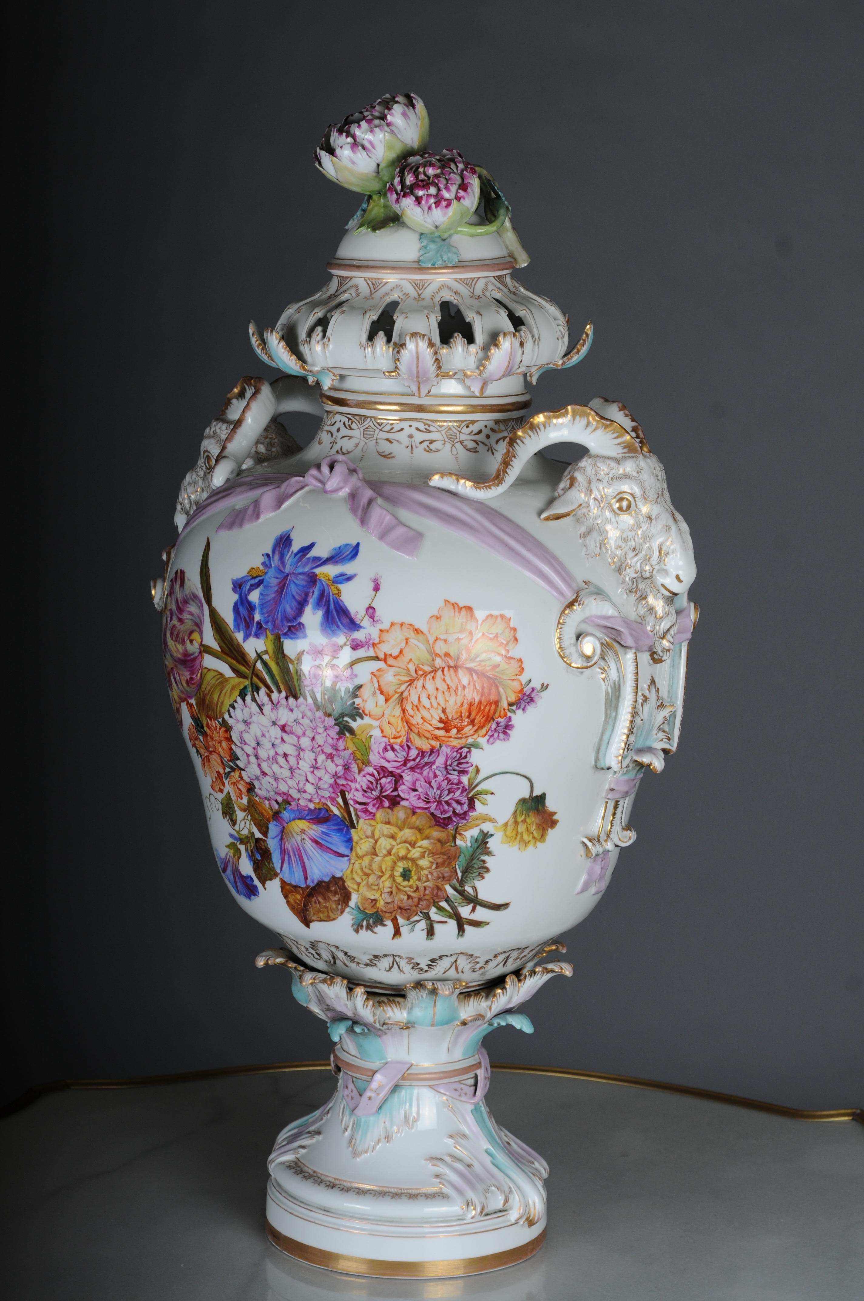 Antique KPM Berlin potpourri vases with Watteau scenes around 1830, 64 cm For Sale 9
