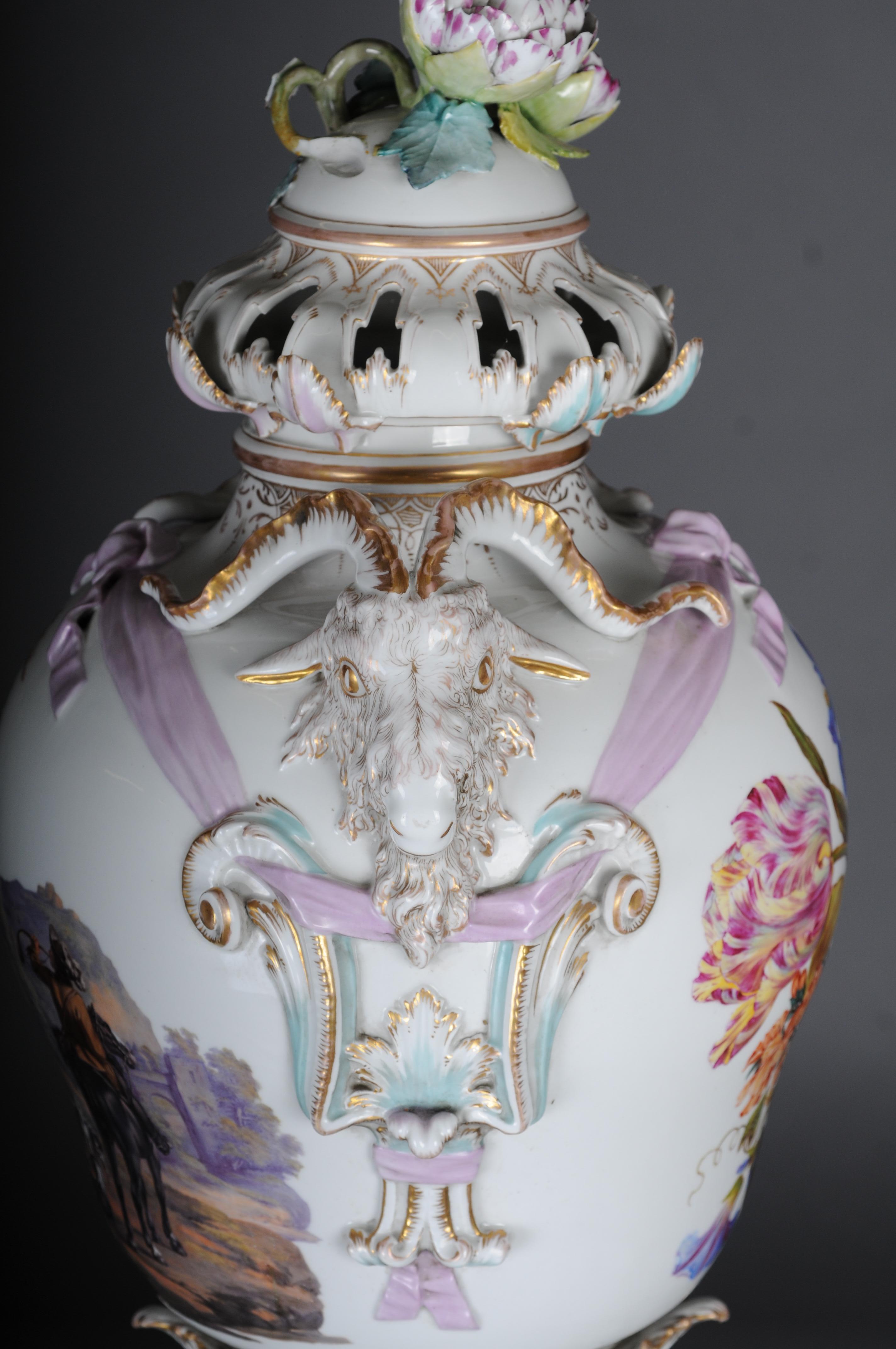 Antique KPM Berlin potpourri vases with Watteau scenes around 1830, 64 cm For Sale 2