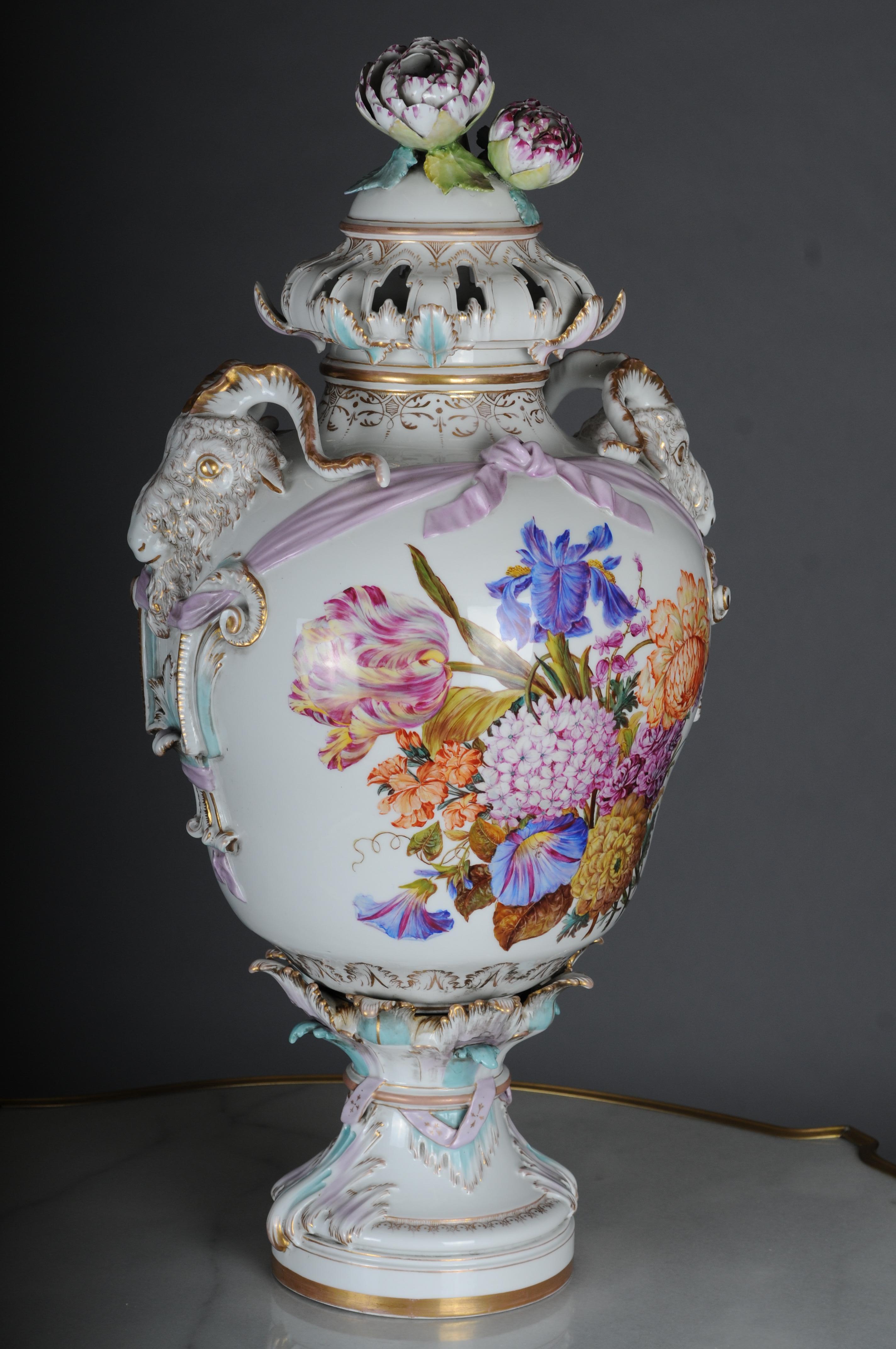 Antique KPM Berlin potpourri vases with Watteau scenes around 1830, 64 cm For Sale 3