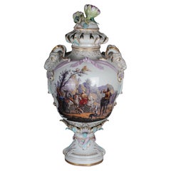 Antique KPM Berlin potpourri vases with Watteau scenes around 1830, 64 cm