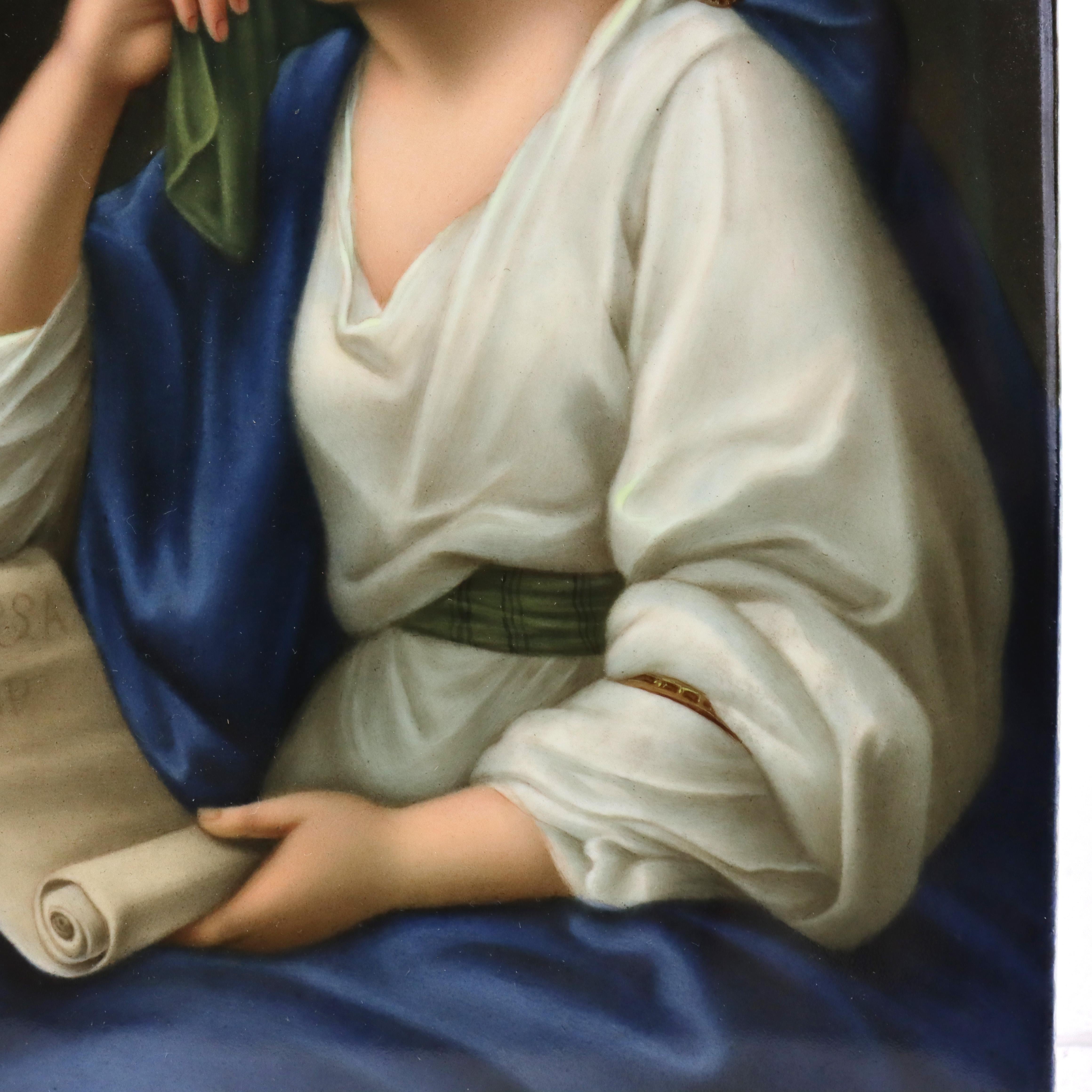 Antique KPM Porcelain Portrait Classique de Femme avec Rouleau Signé c1890 en vente 1