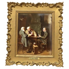 Antiguo KPM Pintura de género sobre porcelana "Una hoja de trébol" de E. Greutzner C1890