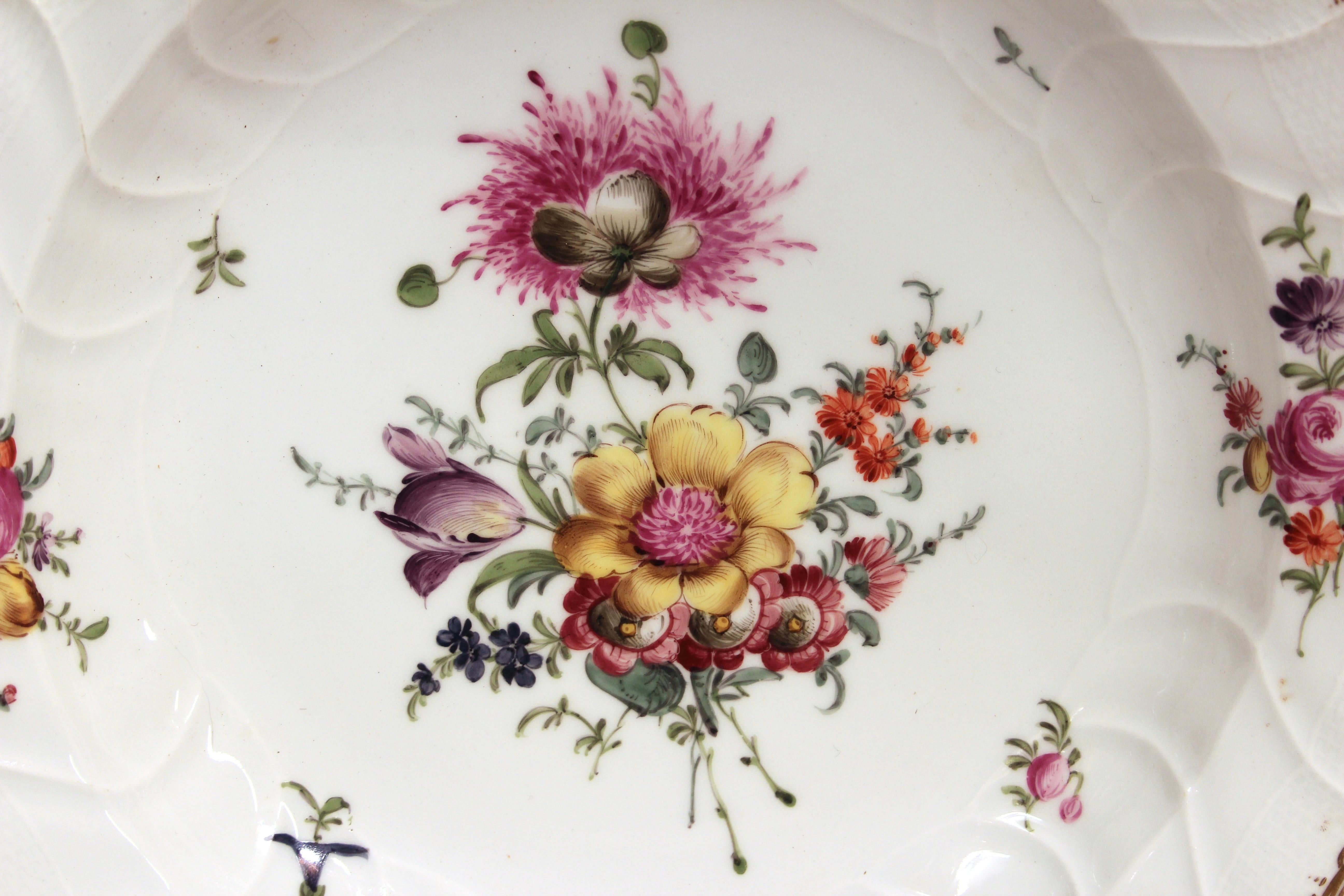 Antique KPM porcelain deep dish charger, circa 19th century. Beautiful floral painting. Large. 12 3/8