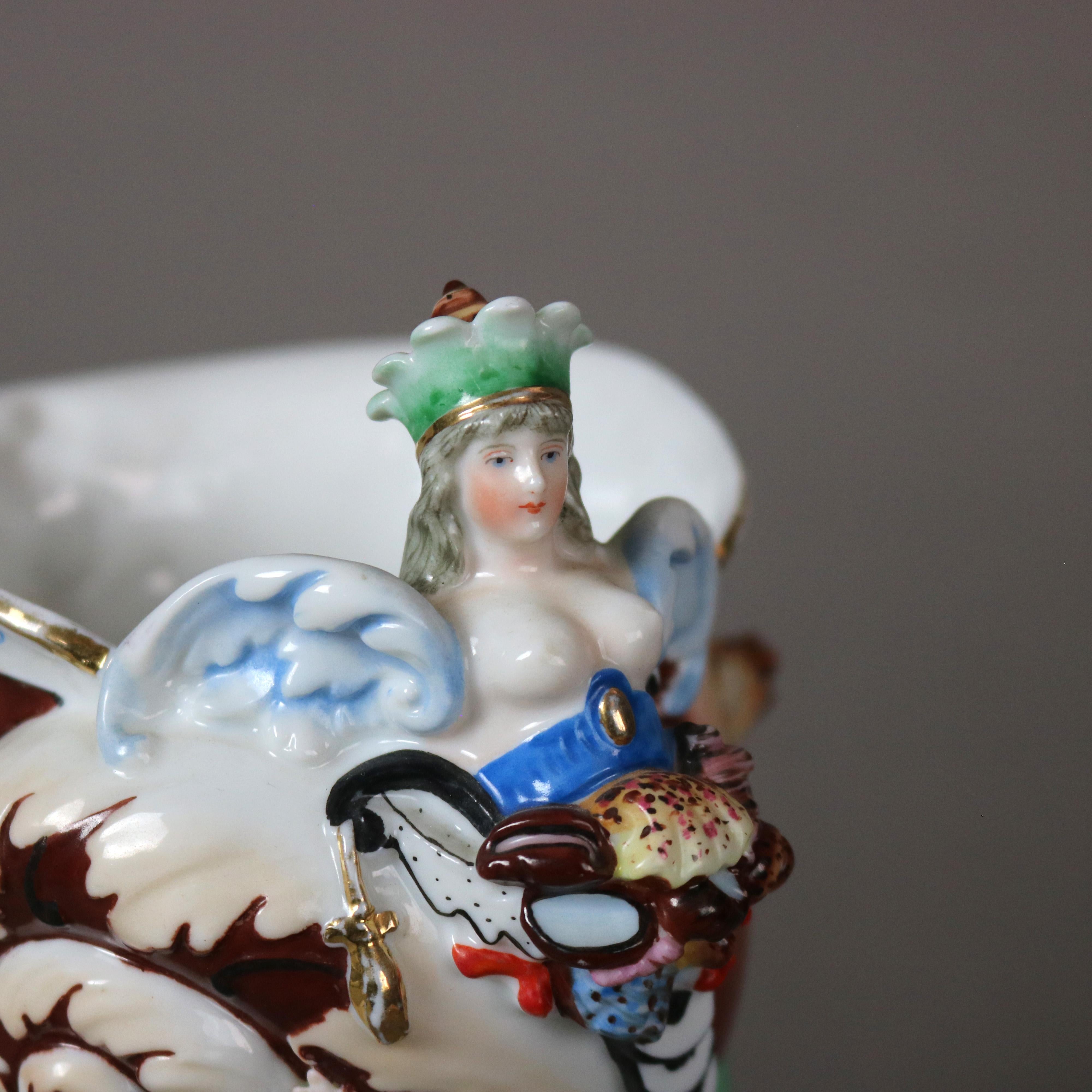 German Antique KPM Neoclassical Figural Mermaid & Cherub Porcelain Centerpiece C1890