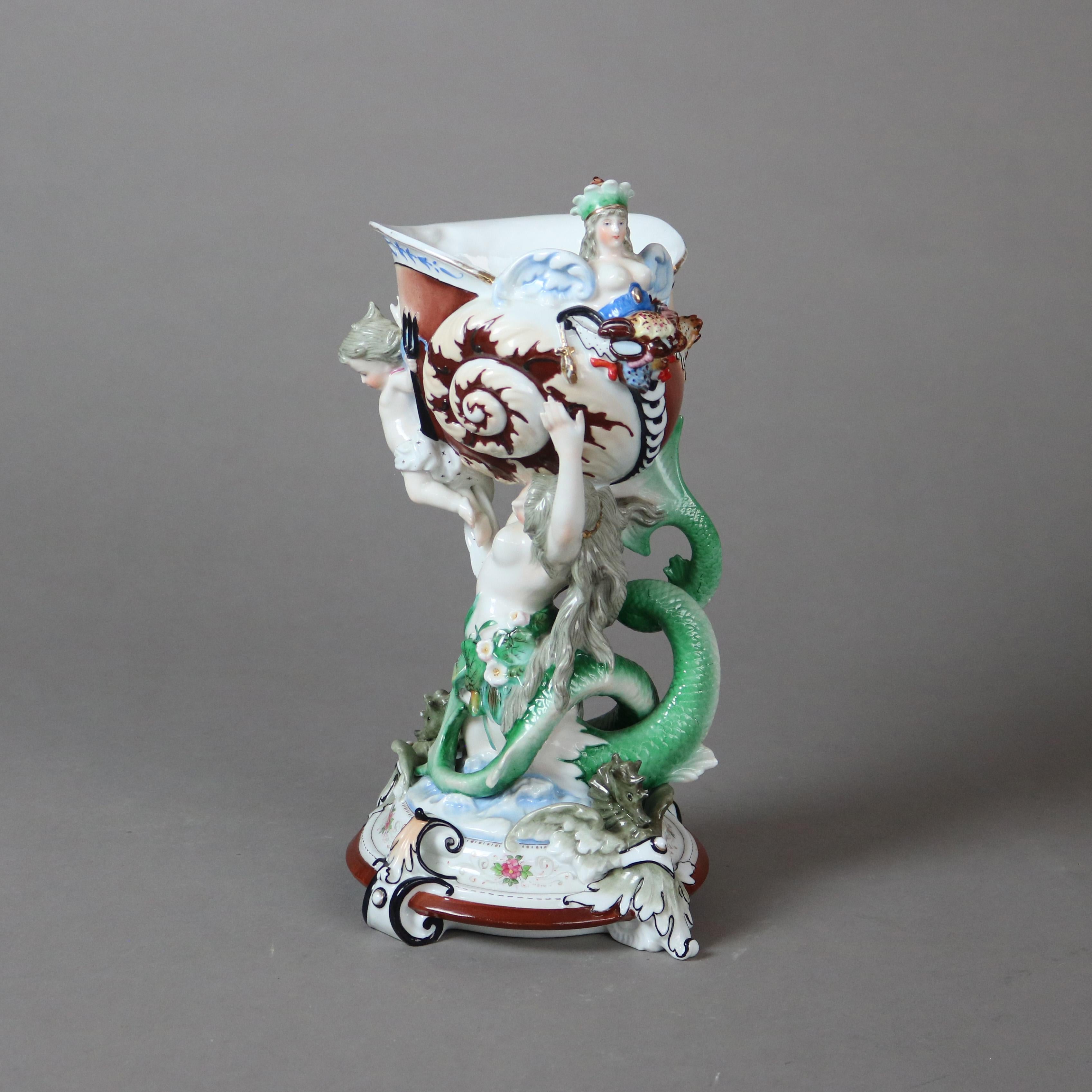 Antique KPM Neoclassical Figural Mermaid & Cherub Porcelain Centerpiece C1890 In Good Condition In Big Flats, NY