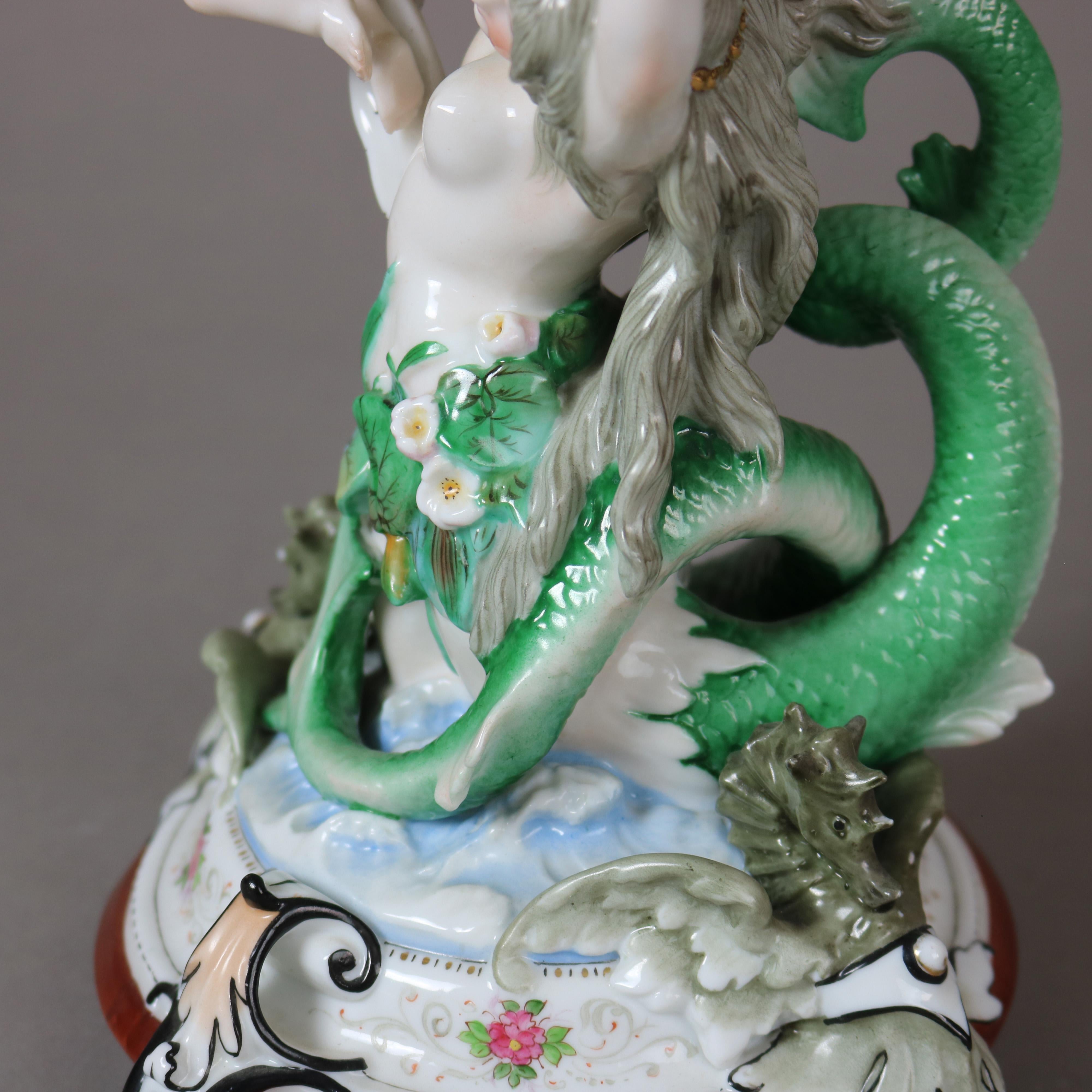 19th Century Antique KPM Neoclassical Figural Mermaid & Cherub Porcelain Centerpiece C1890