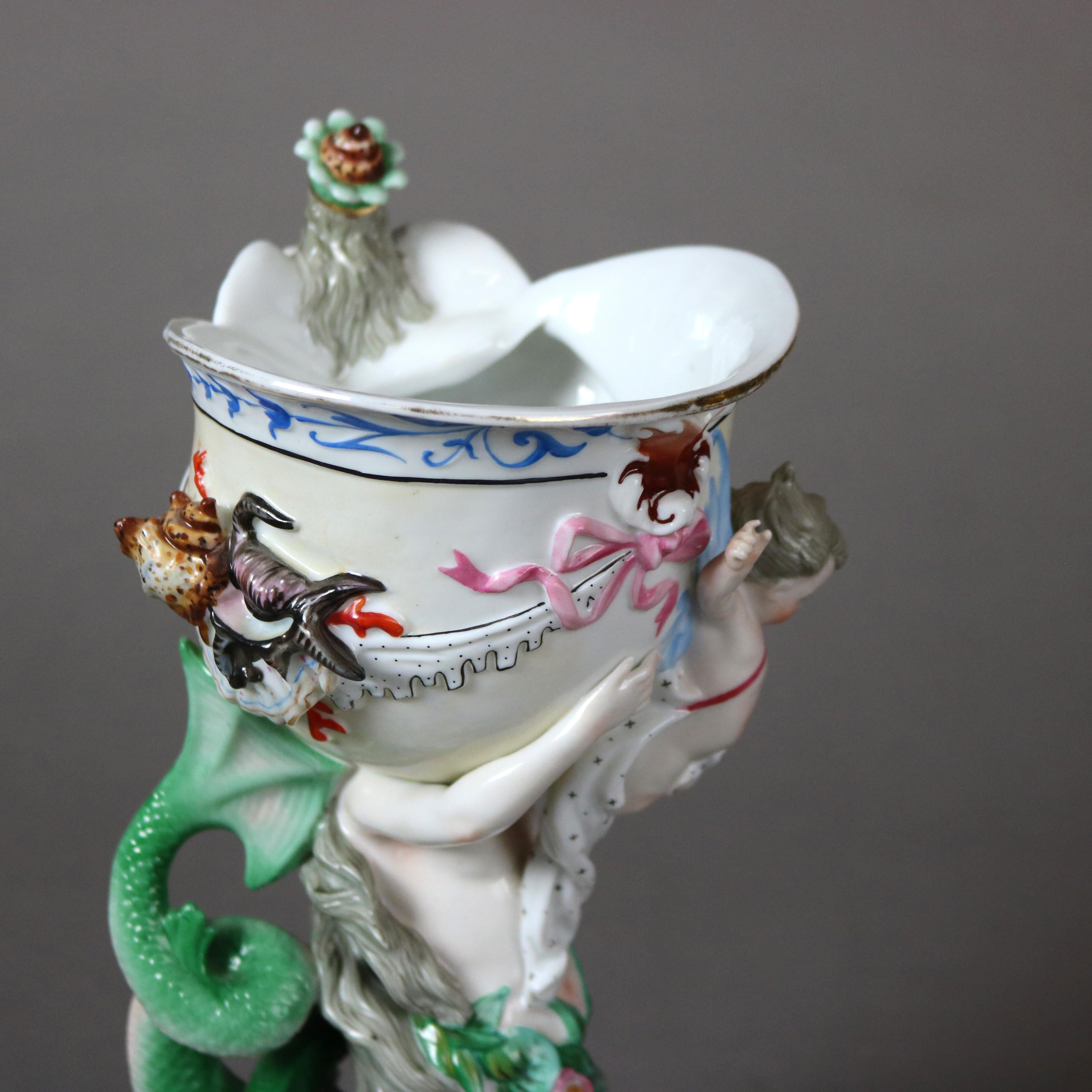 Antique KPM Neoclassical Figural Mermaid & Cherub Porcelain Centerpiece C1890 3