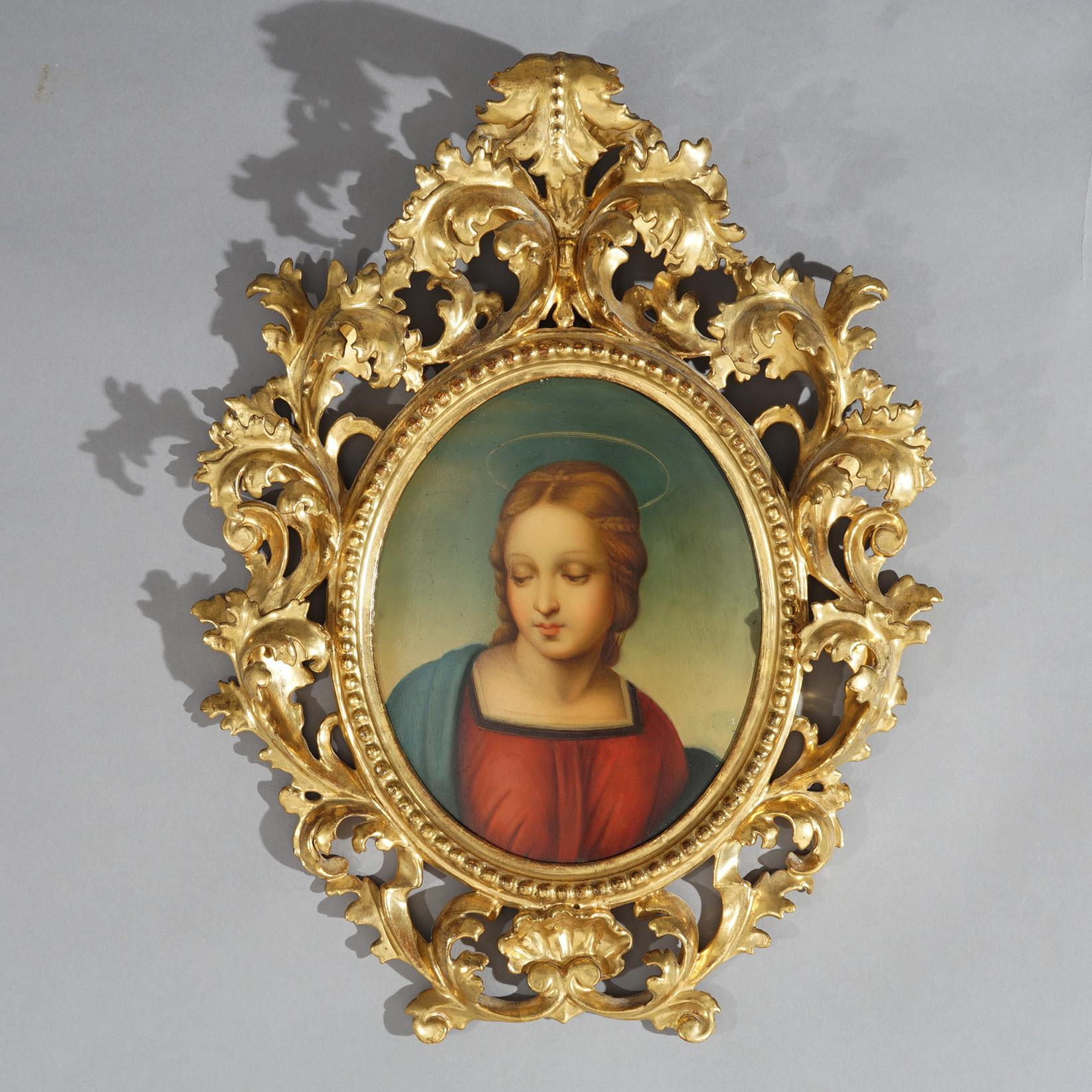 Hand-Painted Antique KPM Painting on Porcelain after Madonna Of The Goldfinch, Raphael, 19thC