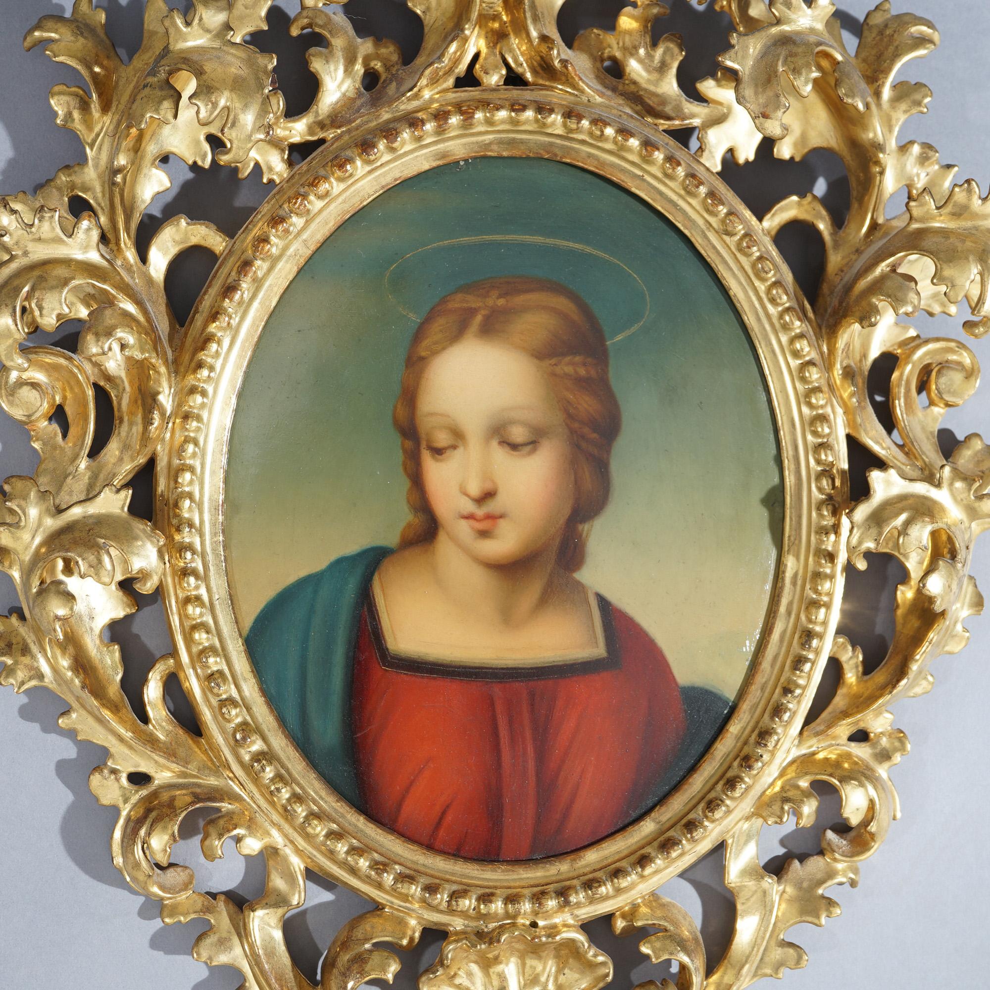 Antique KPM Painting on Porcelain after Madonna Of The Goldfinch, Raphael, 19thC In Good Condition In Big Flats, NY