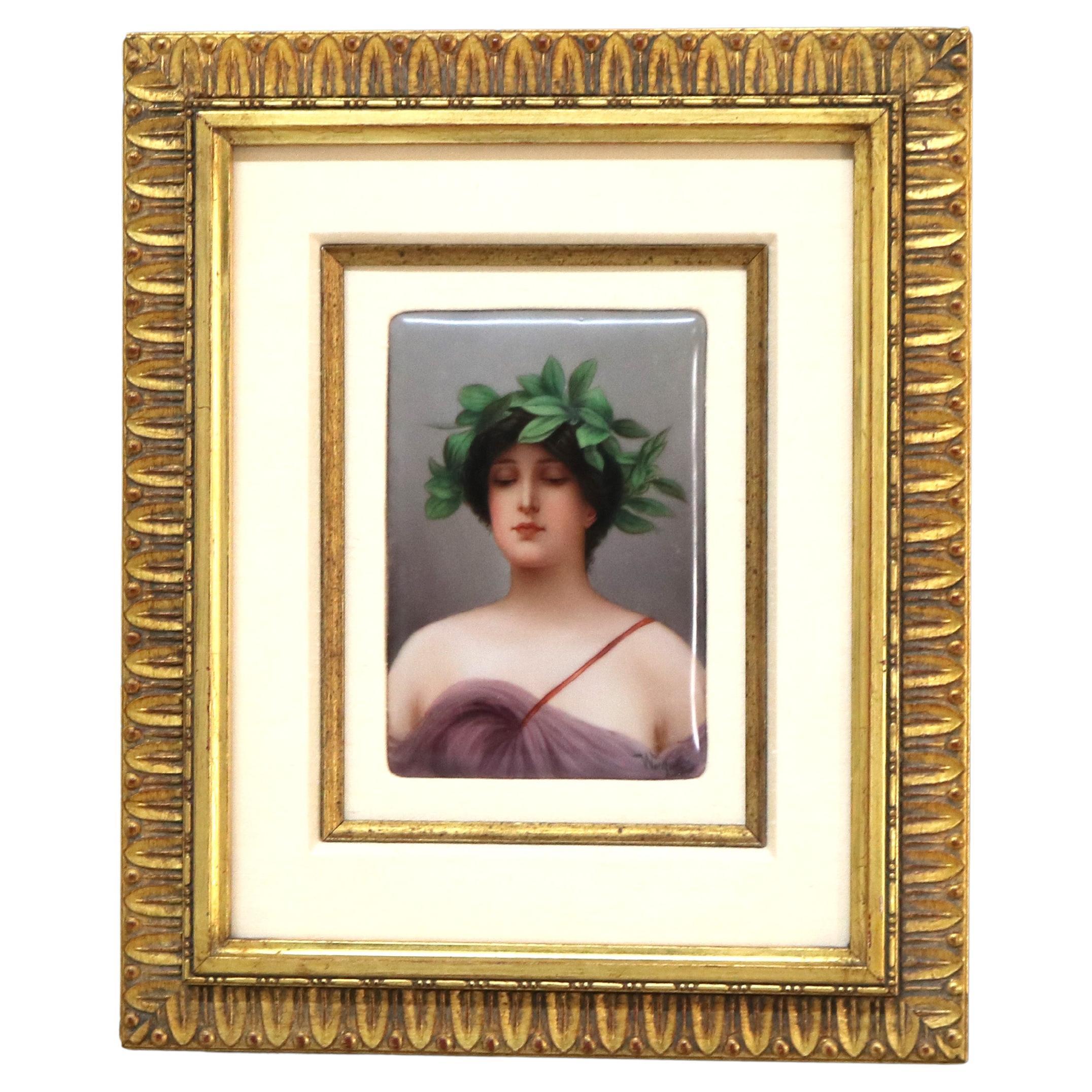 Antique KPM Painting on Porcelain Portrait of a Maiden C1890
