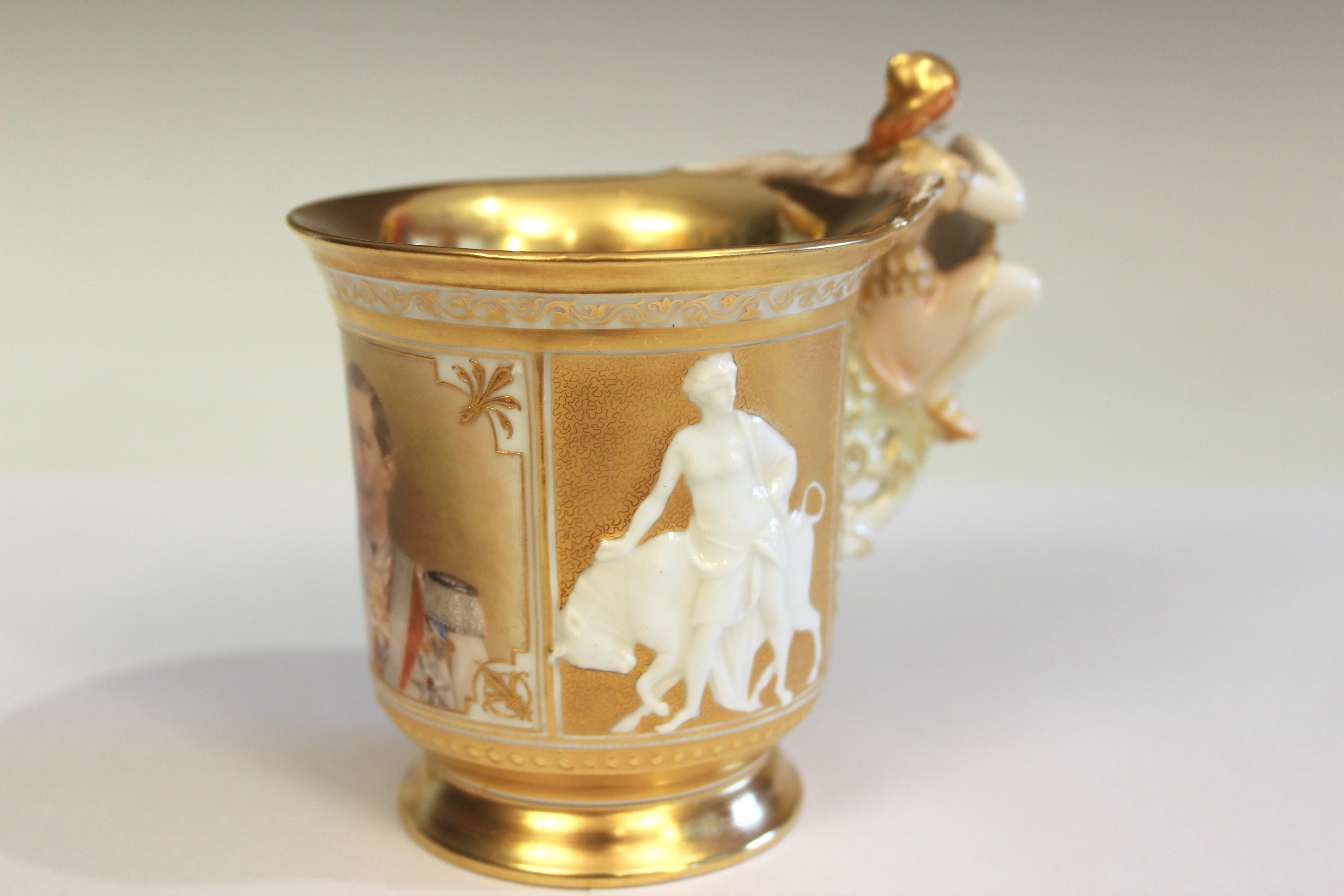 Antique KPM porcelain commemorative cup of Wilhelm ll, the last German emperor and King of Prussia who ruled 1888-1918. I believe this was made about the time of his coronation in 1888. 4 5/8