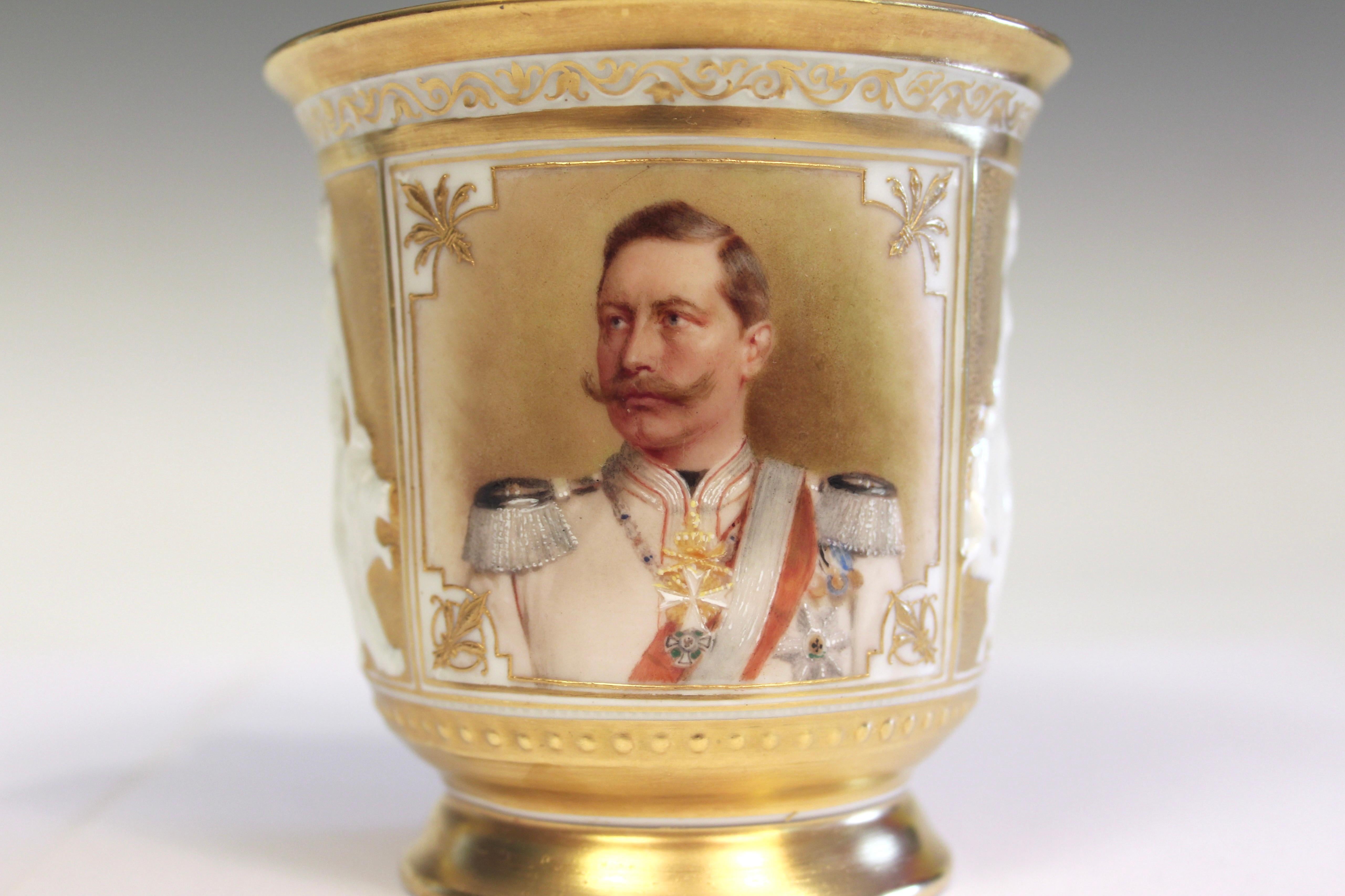 Hand-Painted Antique KPM Porcelain German Commemorative Cup Wilhelm ll
