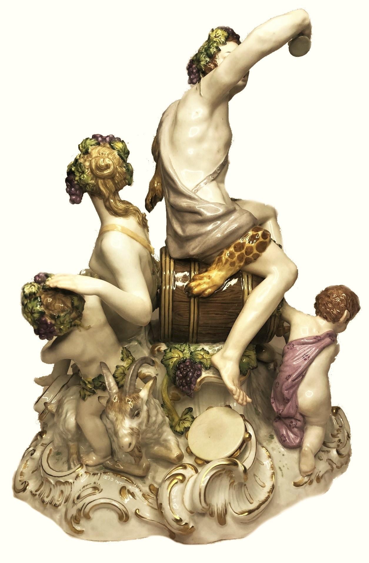 Antique KPM Porcelain Group of Bacchus and Aphrodite’ Feast, XIX Century In Good Condition For Sale In New York, NY