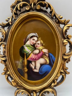 Antica placca in stile KPM Porcelain "Madonna Della Sedia" di Raphael