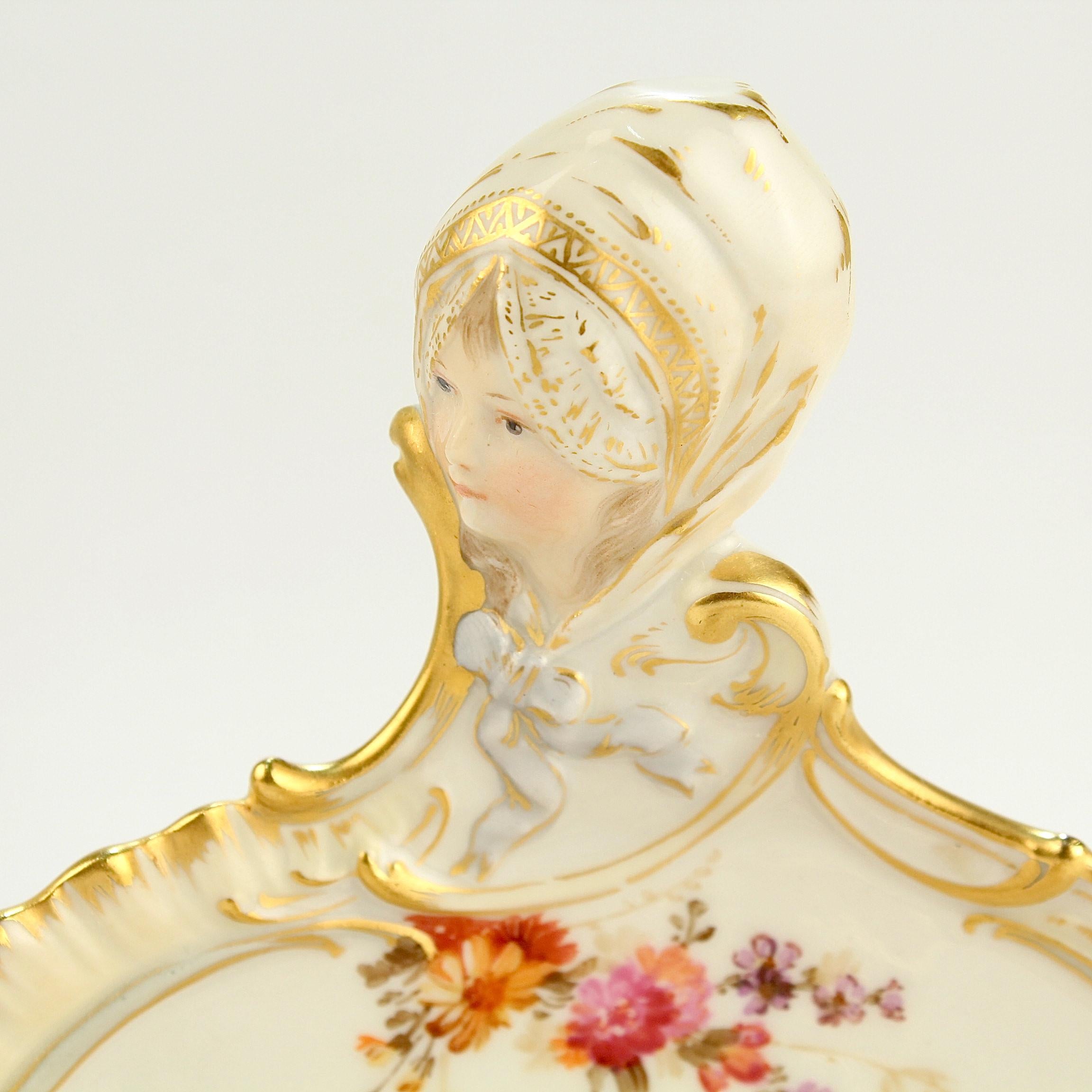 Antique KPM Royal Berlin Porcelain Chamberstick with a Maiden's Head Handle For Sale 4