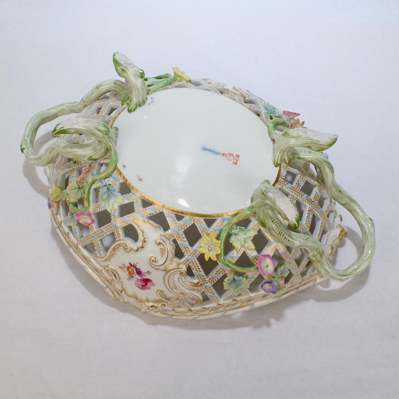 Antique KPM Royal Berlin Porcelain Flower Encrusted Reticulated Fruit Basket For Sale 4