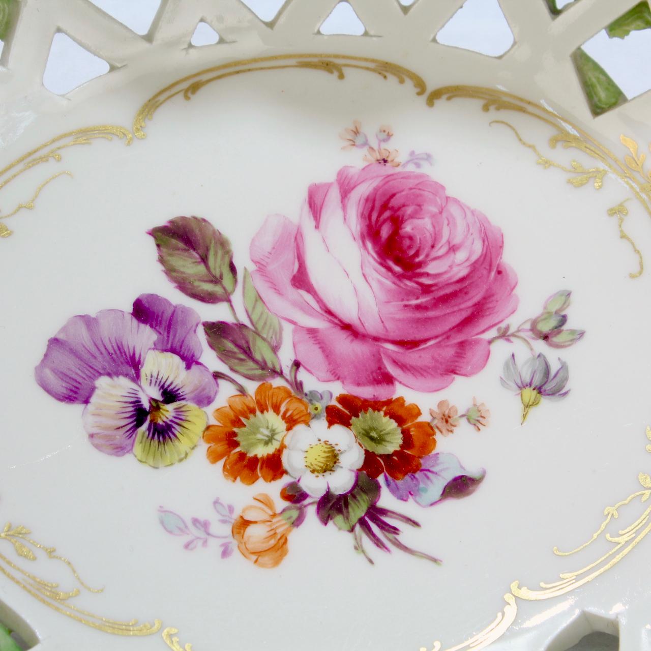 Antique KPM Royal Berlin Porcelain Flower Encrusted Reticulated Fruit Basket For Sale 5