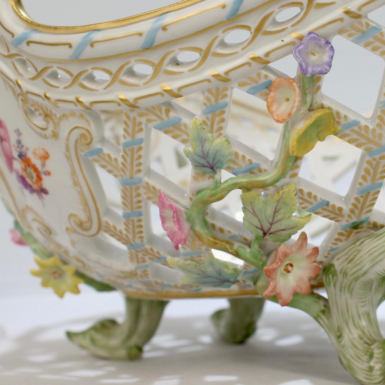 Antique KPM Royal Berlin Porcelain Flower Encrusted Reticulated Fruit Basket For Sale 8