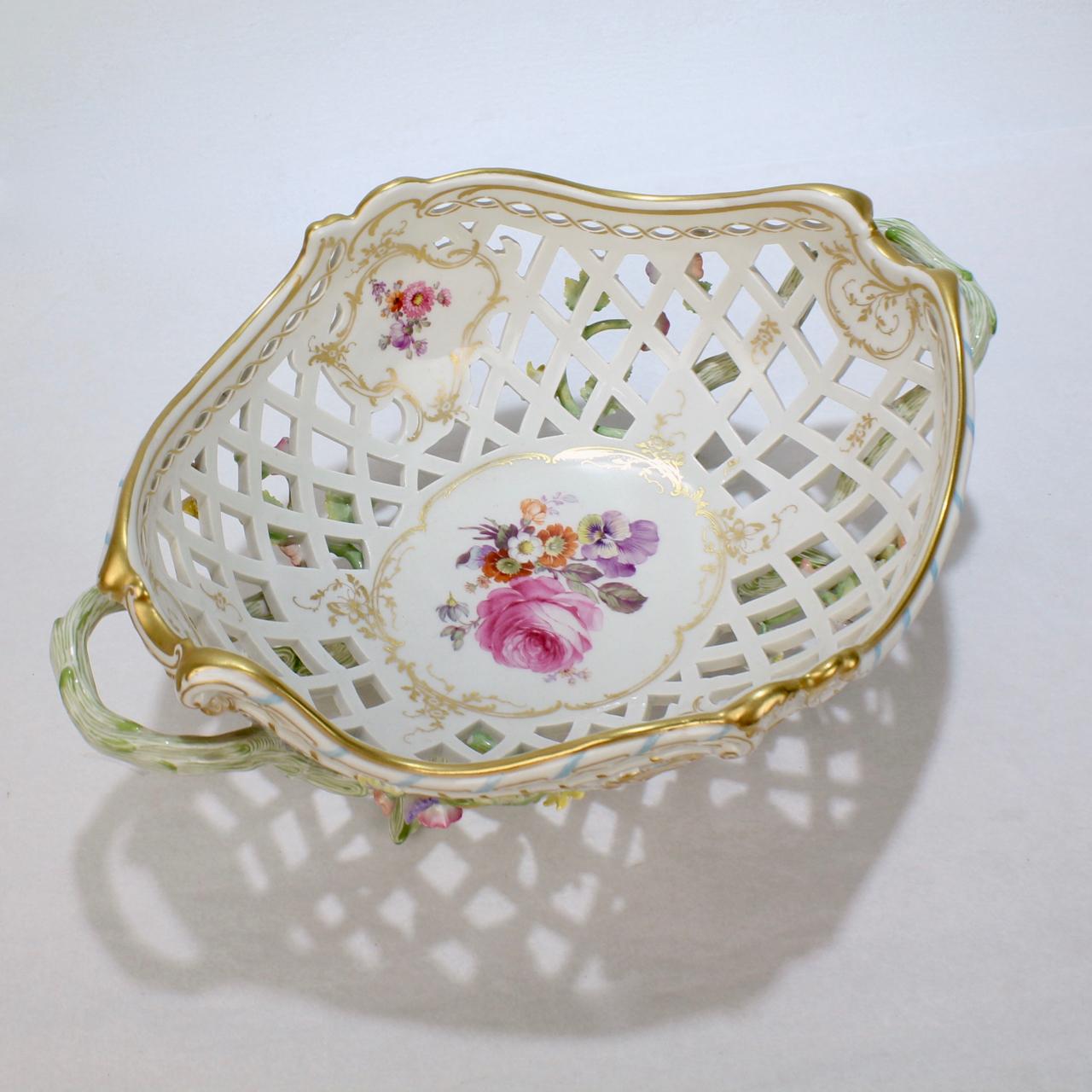 Antique KPM Royal Berlin Porcelain Flower Encrusted Reticulated Fruit Basket For Sale 1