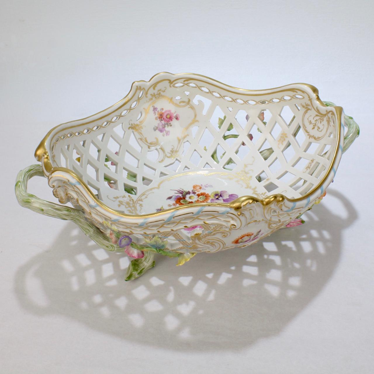 Antique KPM Royal Berlin Porcelain Flower Encrusted Reticulated Fruit Basket For Sale 2