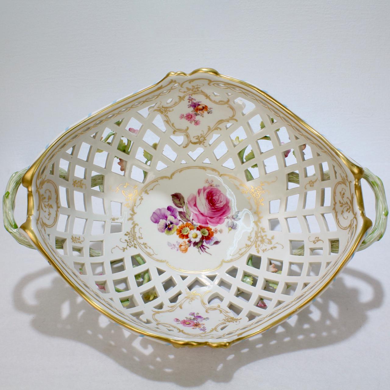 Antique KPM Royal Berlin Porcelain Flower Encrusted Reticulated Fruit Basket For Sale 3