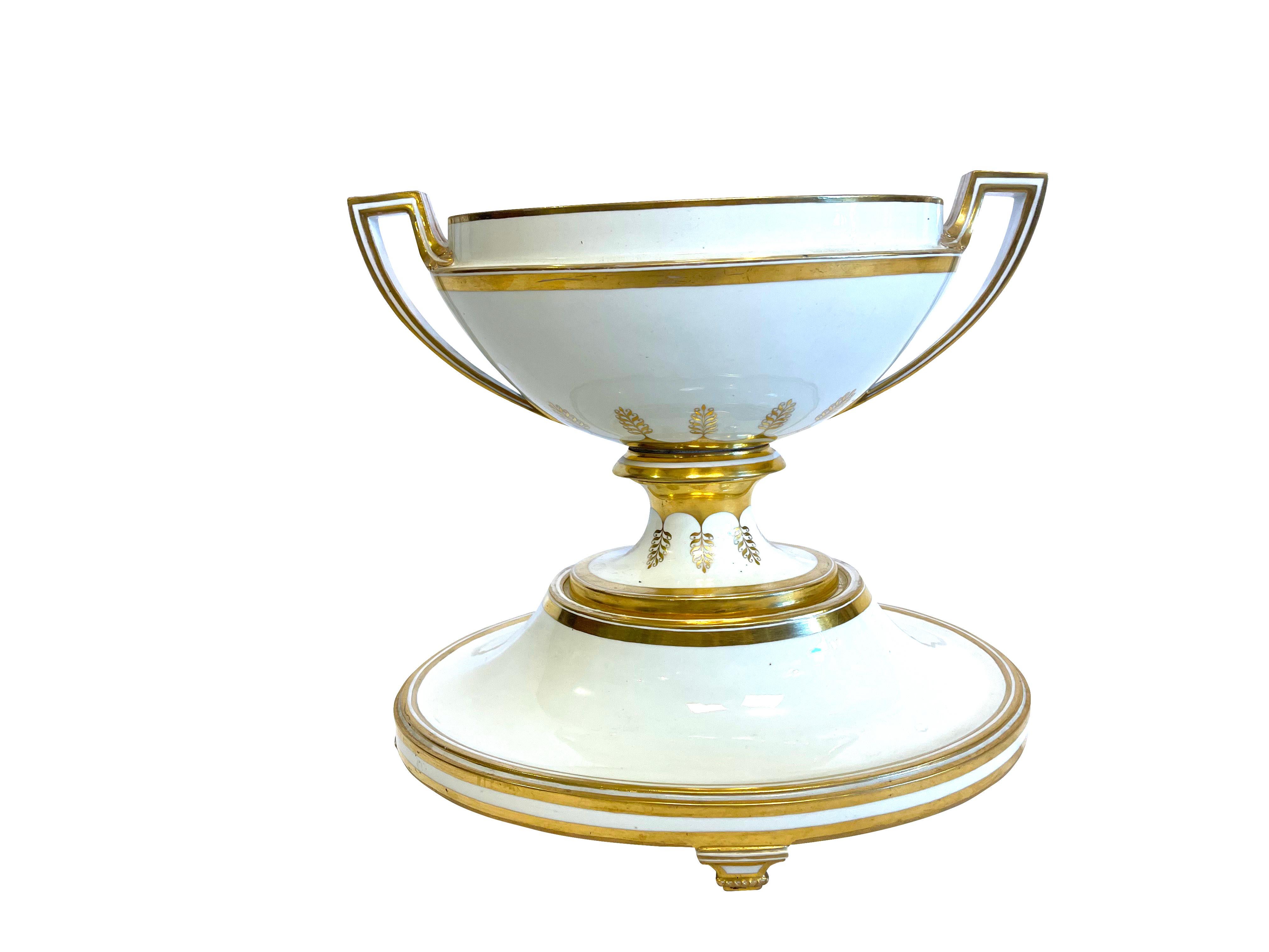 Stunning Antique KPM Royal Berlin porcelain neoclassical white and gilt centerpiece bowl on stand. Perfect for fruit display as a lovely planter or centerpiece on your dining table or sideboard. The base is separate from the elegant bowl, The bowl