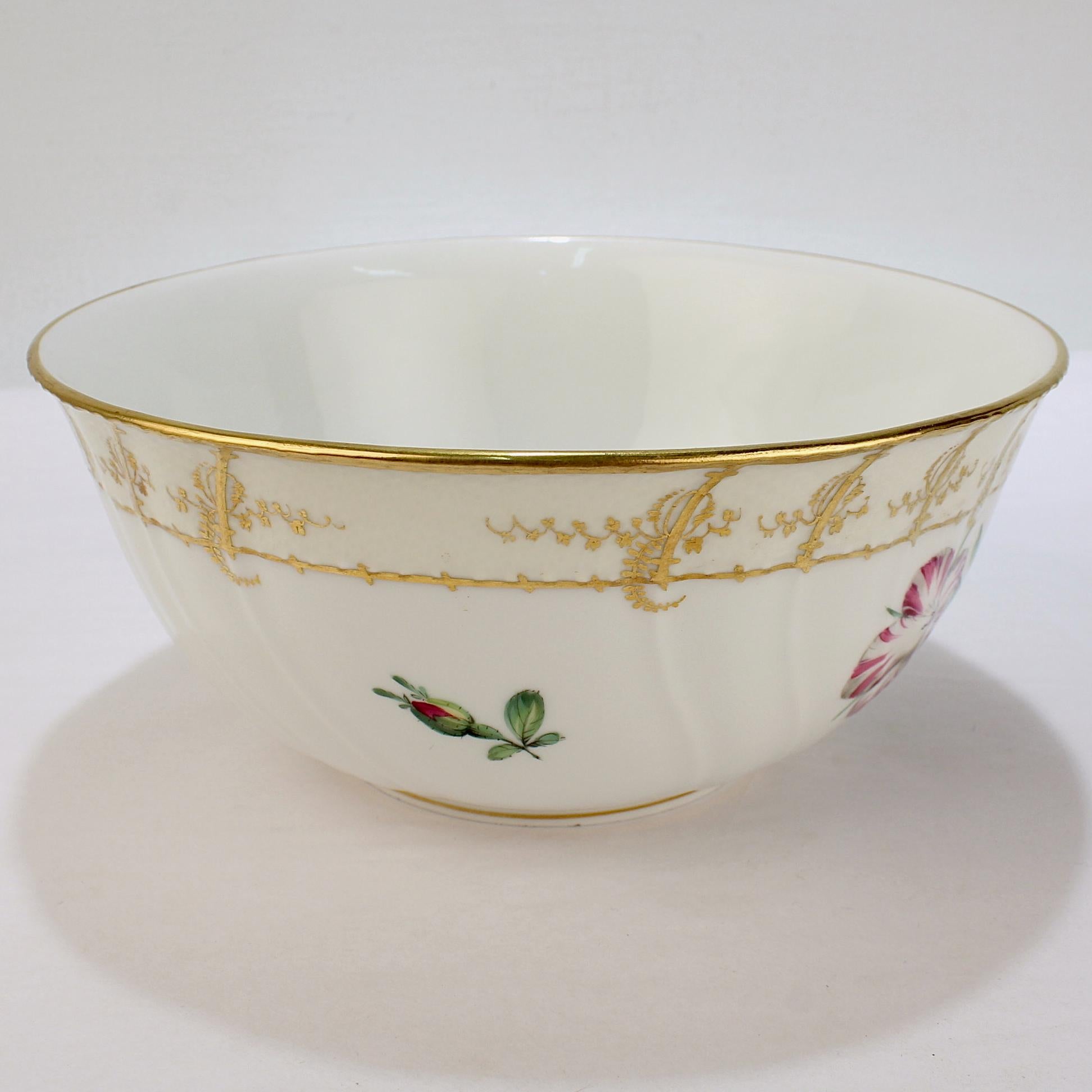 Rococo Antique KPM Royal Berlin Porcelain Neuosier Pattern Fruit Bowl For Sale