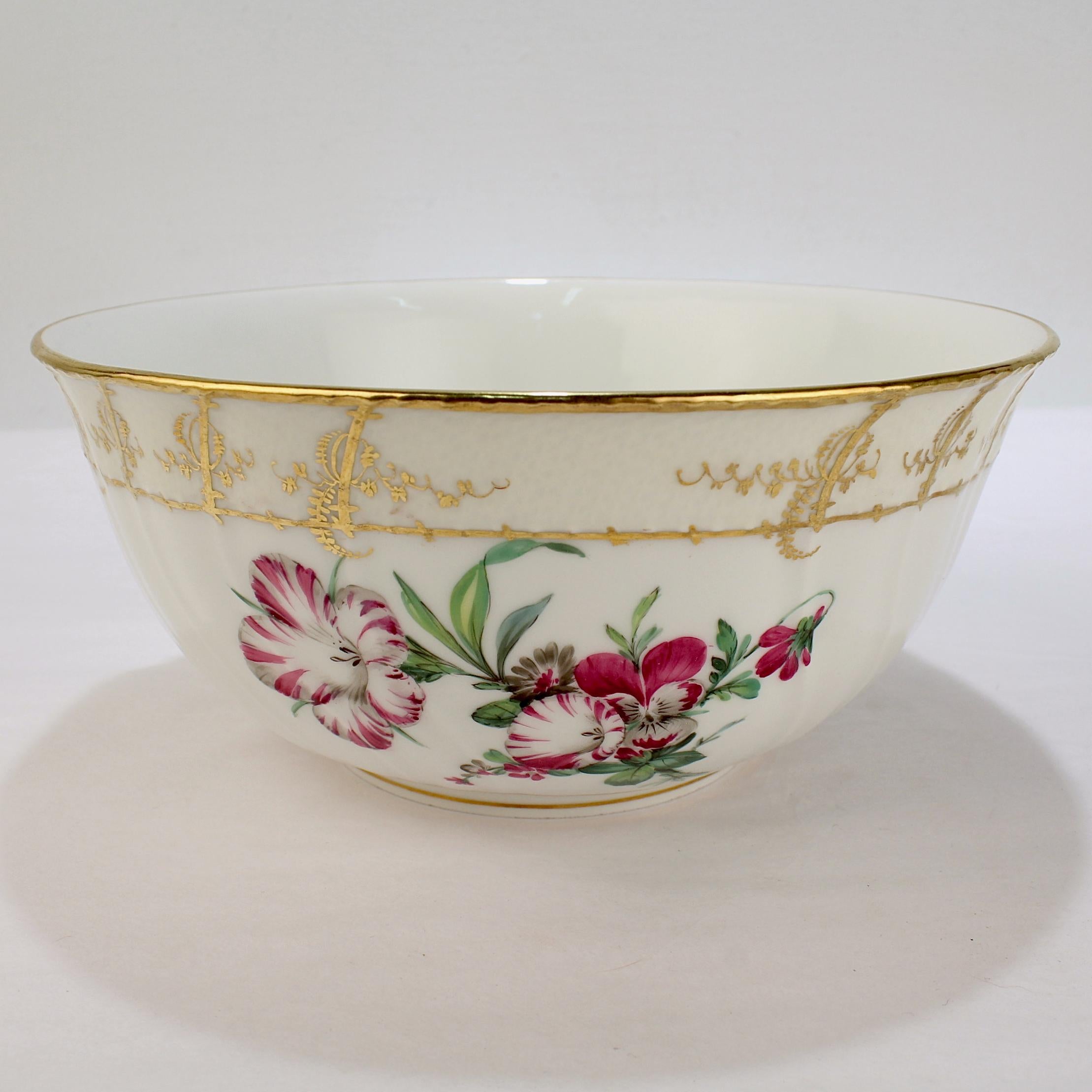 German Antique KPM Royal Berlin Porcelain Neuosier Pattern Fruit Bowl For Sale