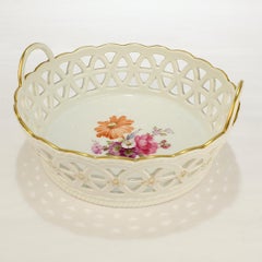 Antique KPM Royal Berlin Reticulated Porcelain Basket with Deutsche Blumen Decor