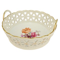Antique KPM Royal Berlin Reticulated Porcelain Basket with Deutsche Blumen Decor
