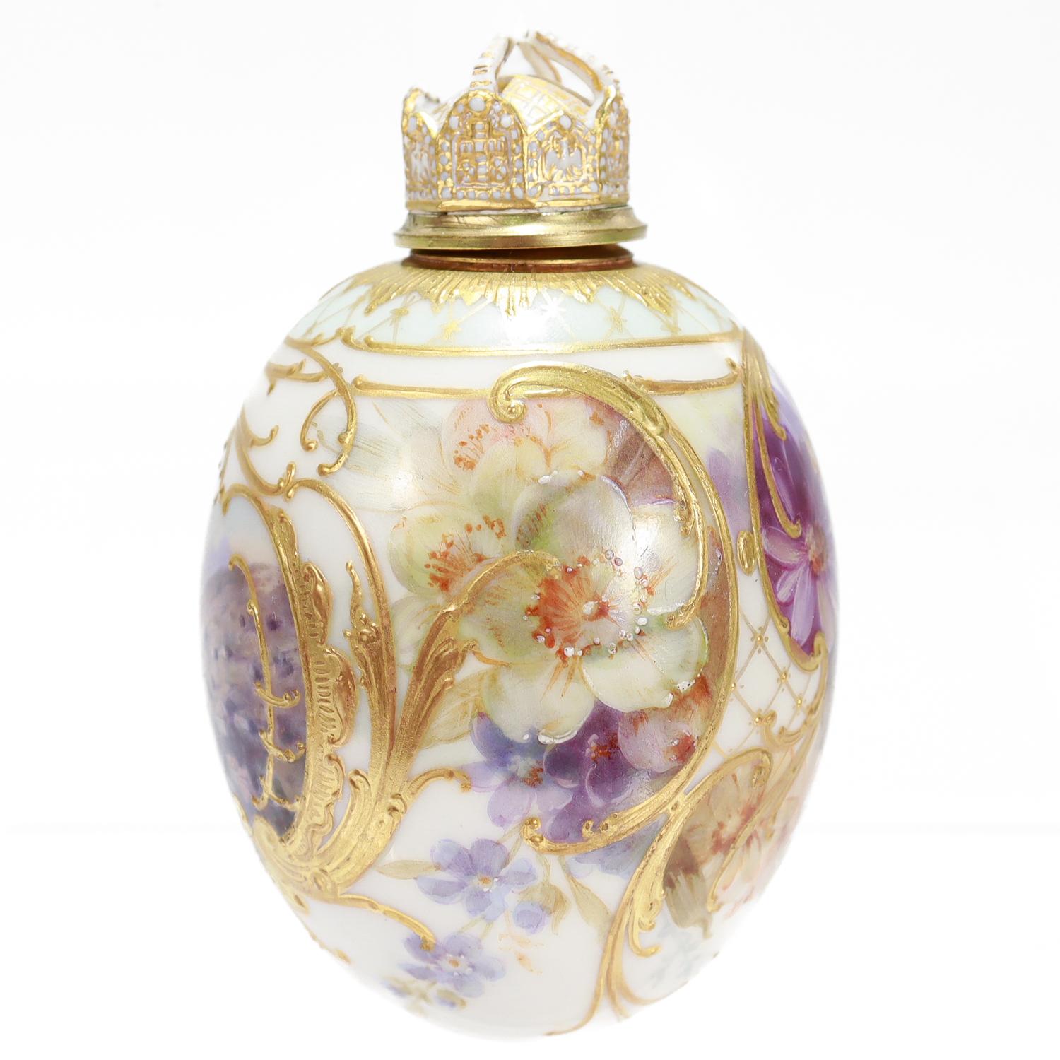 Art Nouveau Antique KPM Royal Berlin Topographical/Weichmalerei Easter Egg Flacon or Bottle For Sale