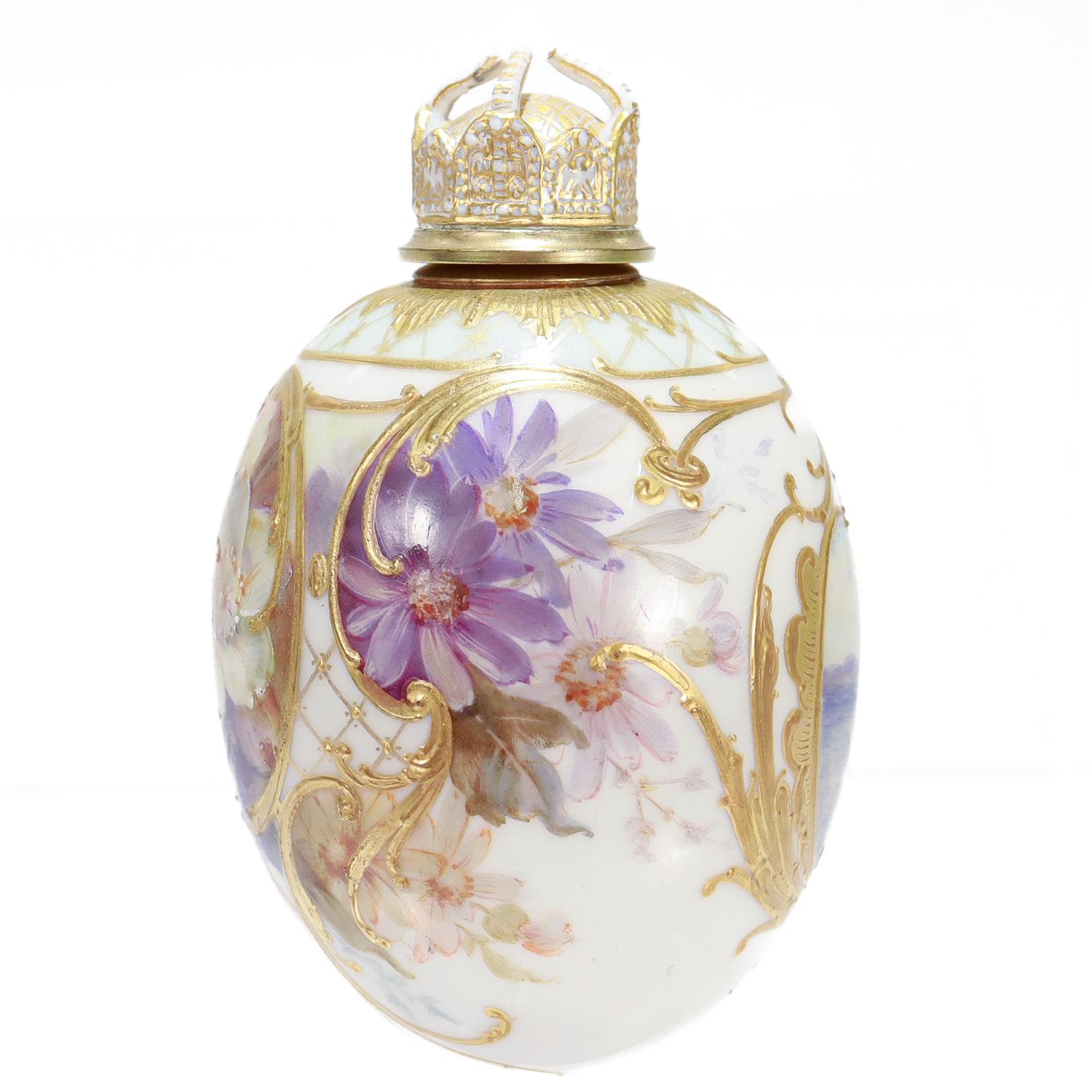 Hand-Painted Antique KPM Royal Berlin Topographical/Weichmalerei Easter Egg Flacon or Bottle For Sale