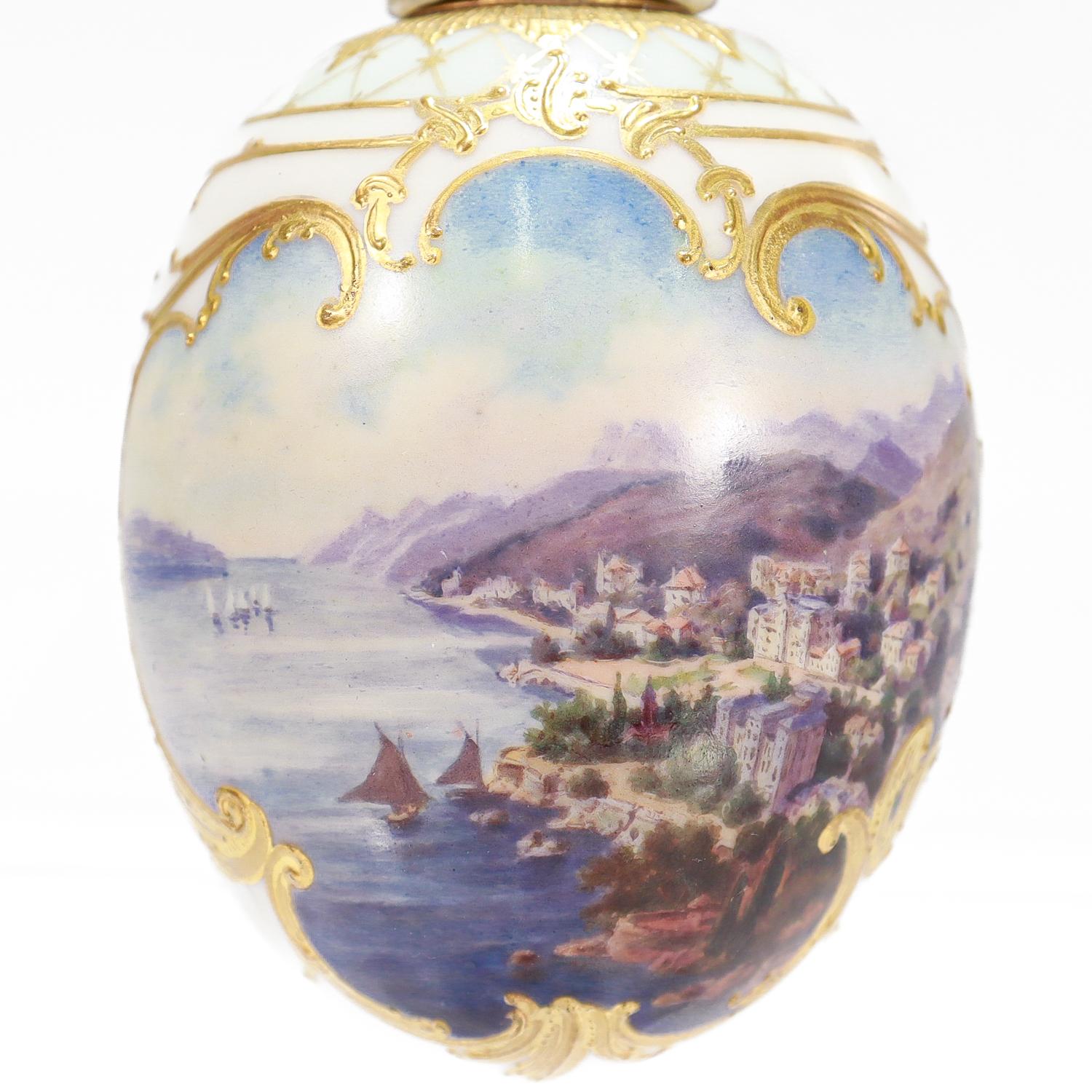 Porcelain Antique KPM Royal Berlin Topographical/Weichmalerei Easter Egg Flacon or Bottle For Sale