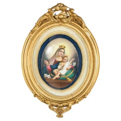 Antique KPM School Hand Painted Porcelain Plaque of Madonna 
Child, 19th C