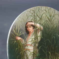 Antique KPM School Painting on Porcelain of Baby Moses in Basket, circa 1890