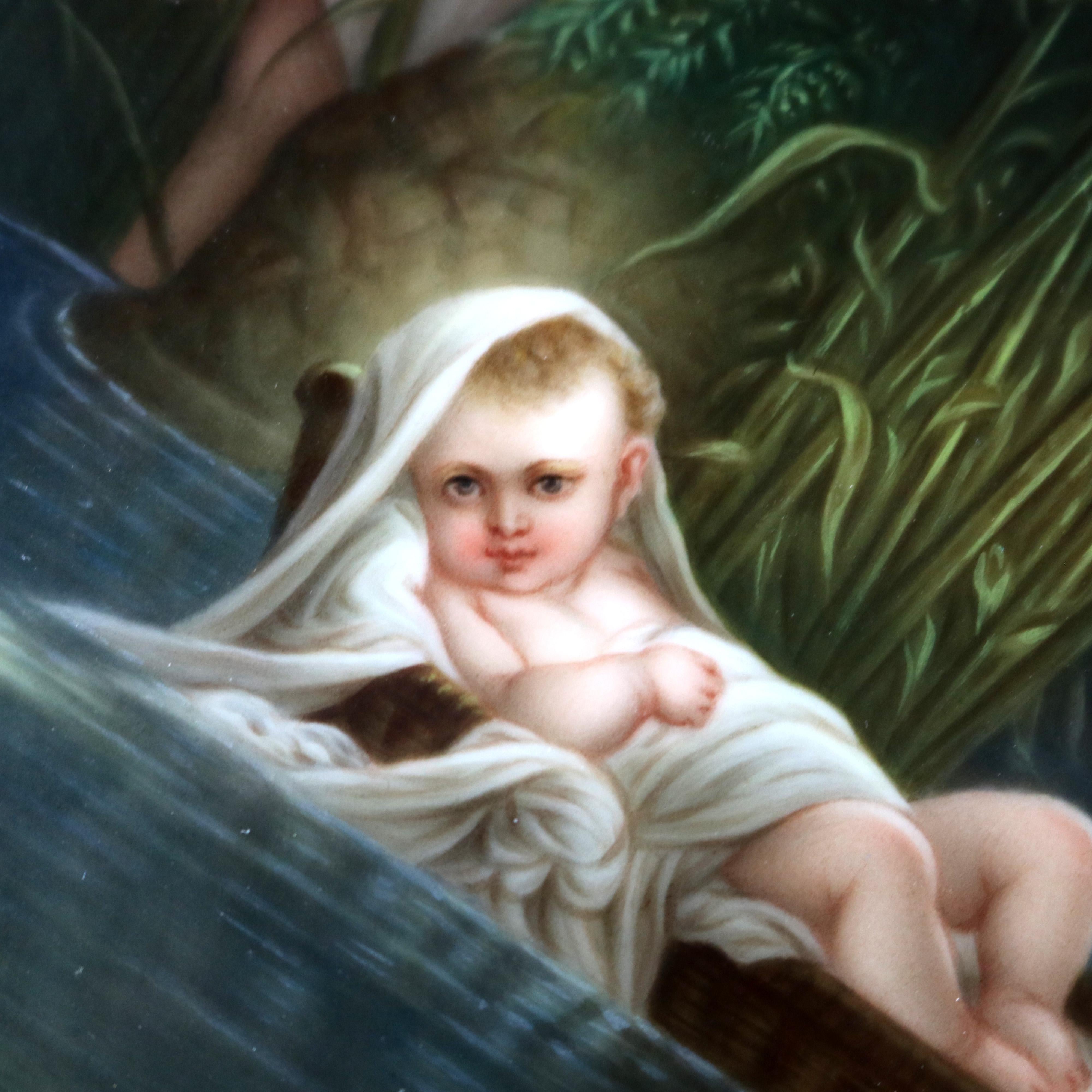 Victorian Antique KPM School Painting on Porcelain of Baby Moses in Basket, circa 1890