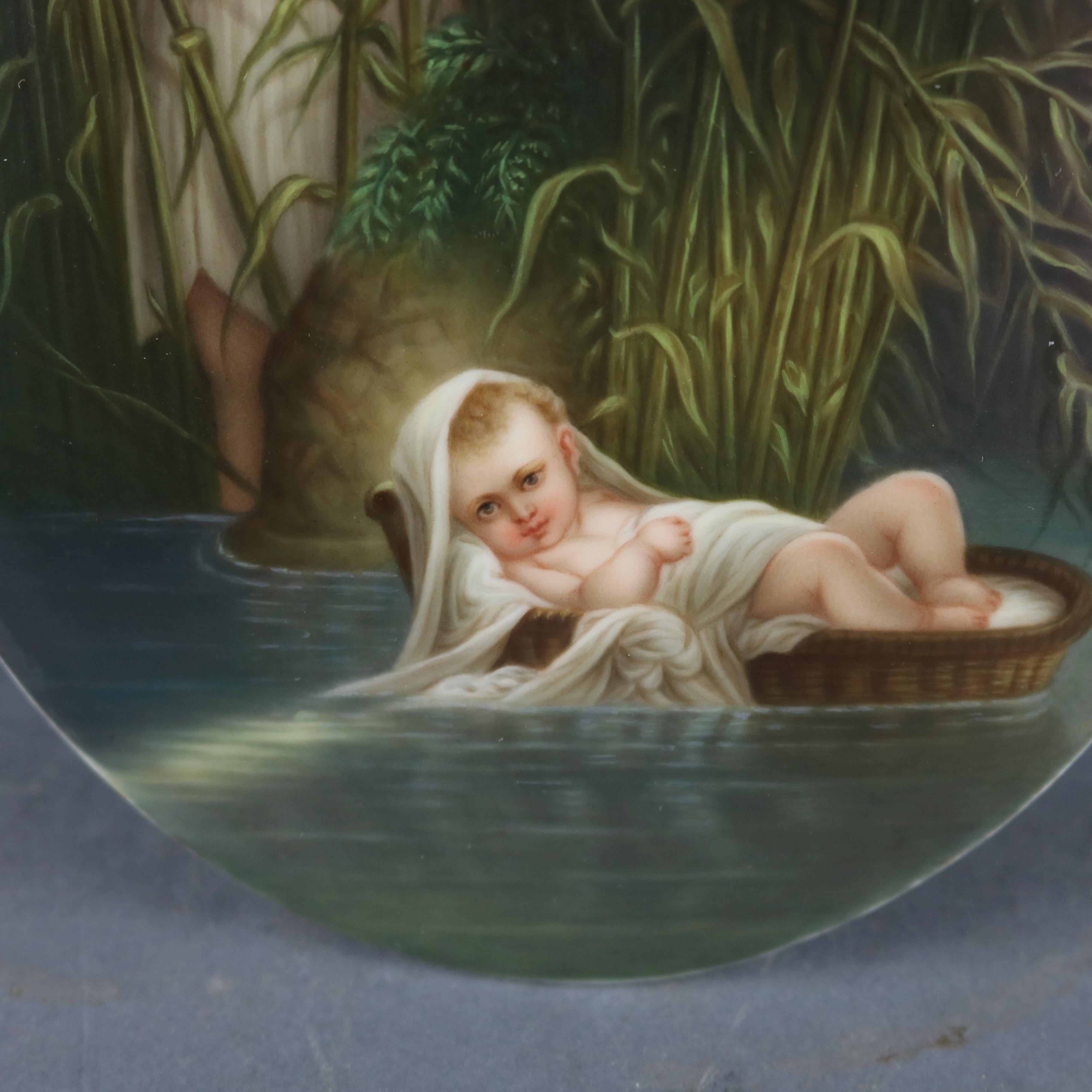 19th Century Antique KPM School Painting on Porcelain of Baby Moses in Basket, circa 1890