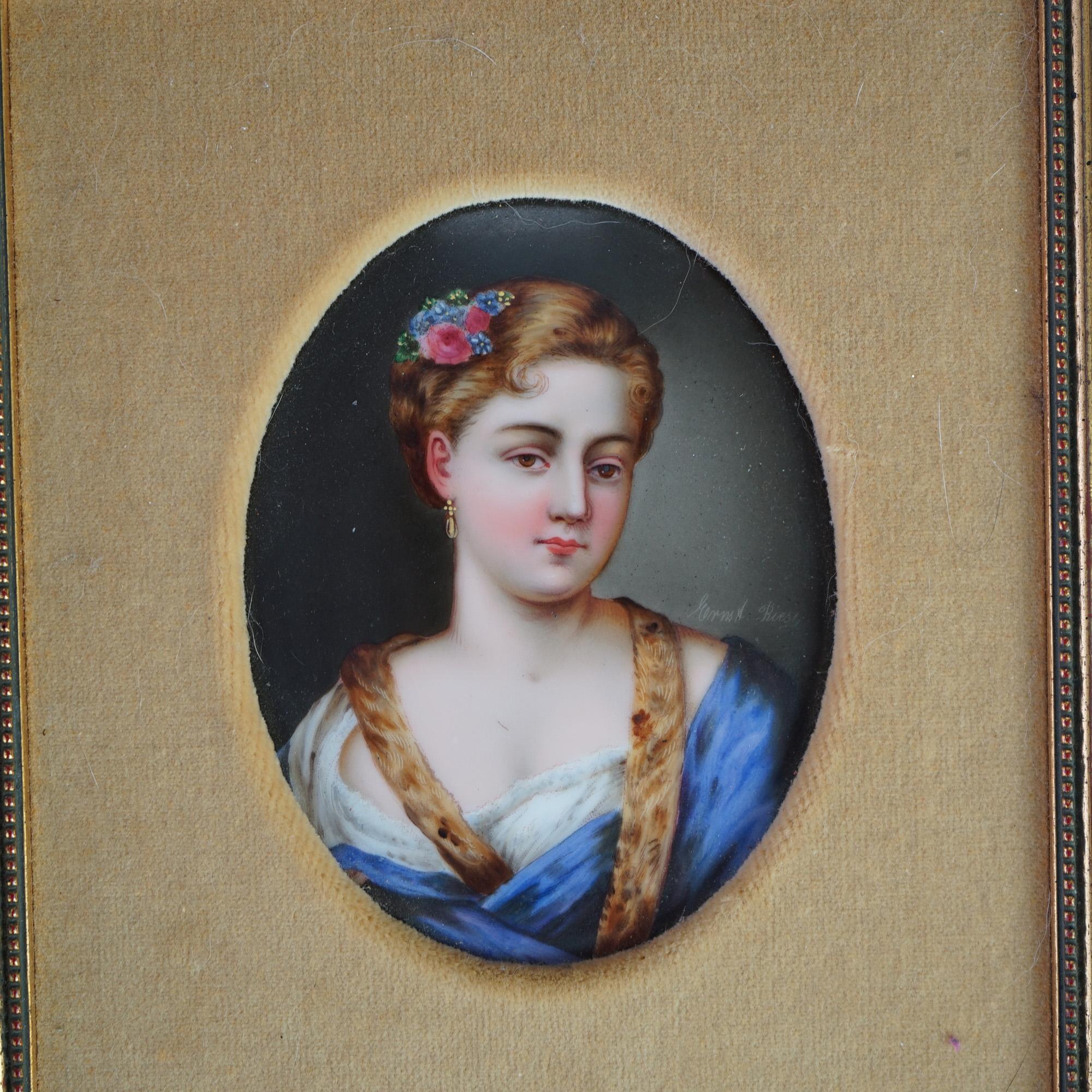 Hand-Painted Antique KPM School Portrait Painting of a Young Woman on Porcelain Late 19th C For Sale